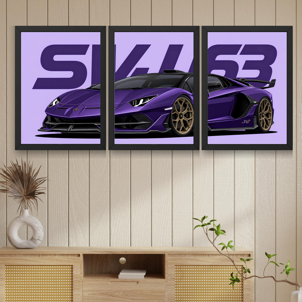 VENUXE ARTS Set Of 3 Big Sports Cars Framed Posters Gift Items for Boys Room Wall Decoration Bedroom Living Room Office Studio Décor | Car Poster Frame for Wall Décor