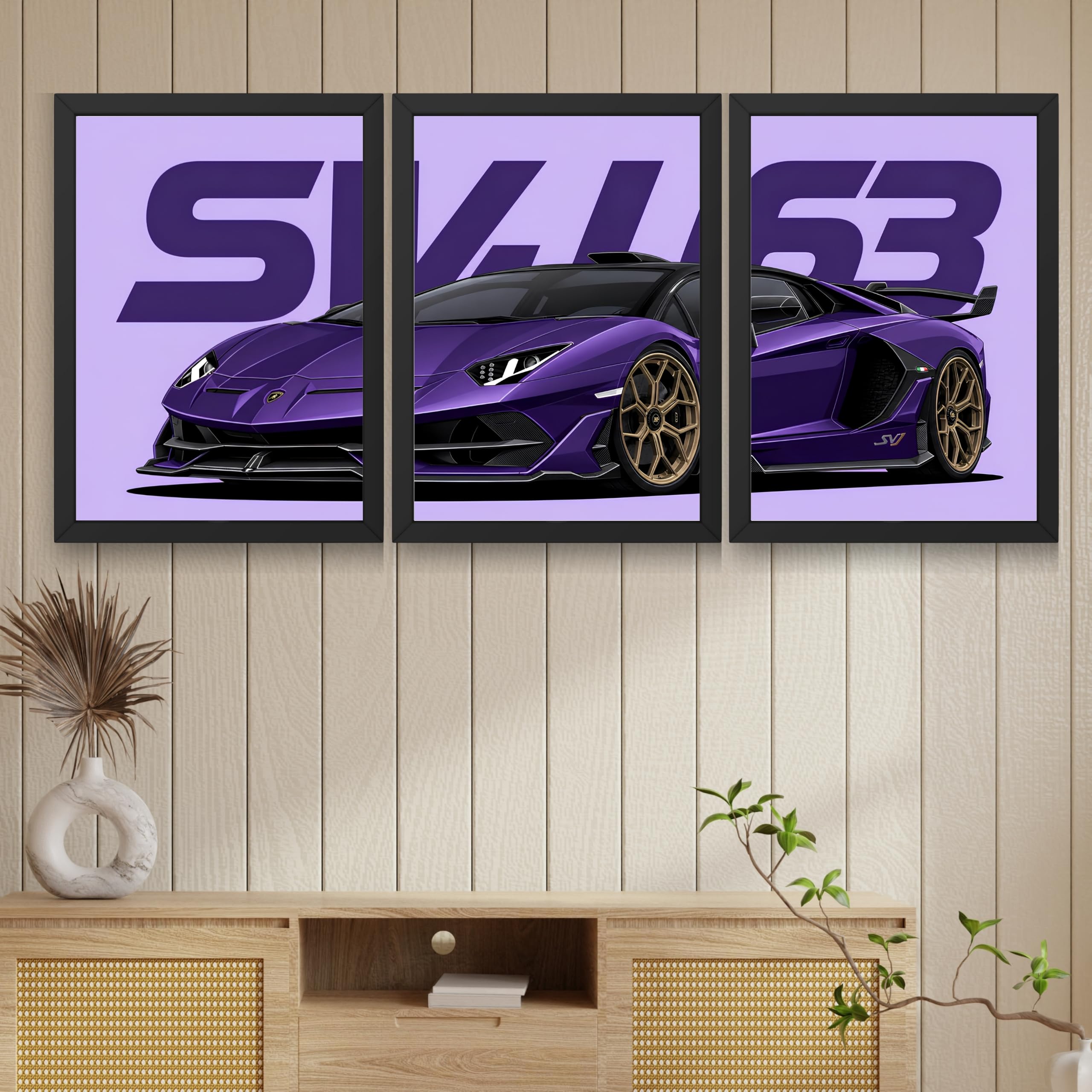 VENUXE ARTS Set Of 3 Big Sports Cars Framed Posters Gift Items for Boys Room Wall Decoration Bedroom Living Room Office Studio Décor | Car Poster Frame for Wall Décor