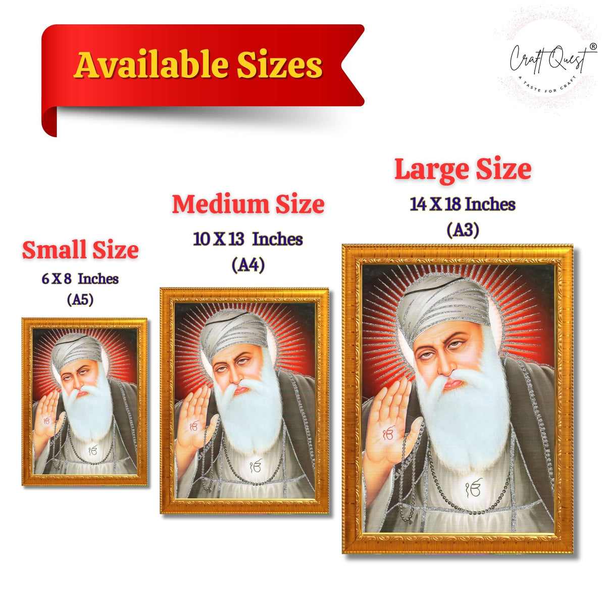 CRAFT QUEST Gurunanak Dev Ji Photo Frame Waheguru Sikh Guru Photo for Home Decor Spiritual Wall Hanging Living Room Decoration
