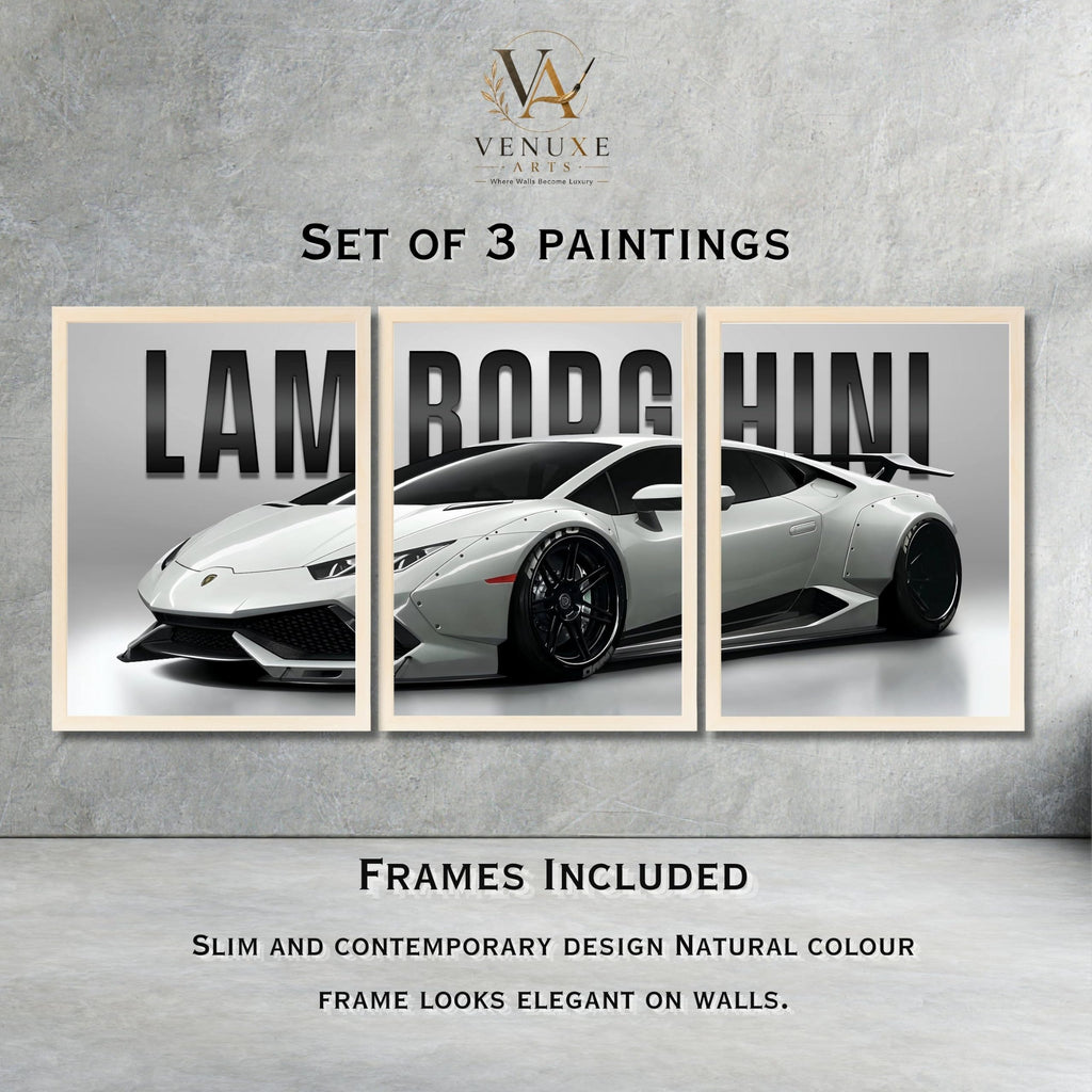 VENUXE ARTS Set Of 3 Big Sports Cars Framed Posters Gift Items for Boys Room Wall Decoration Bedroom Living Room Office Studio Décor | Car Poster Frame for Wall Décor
