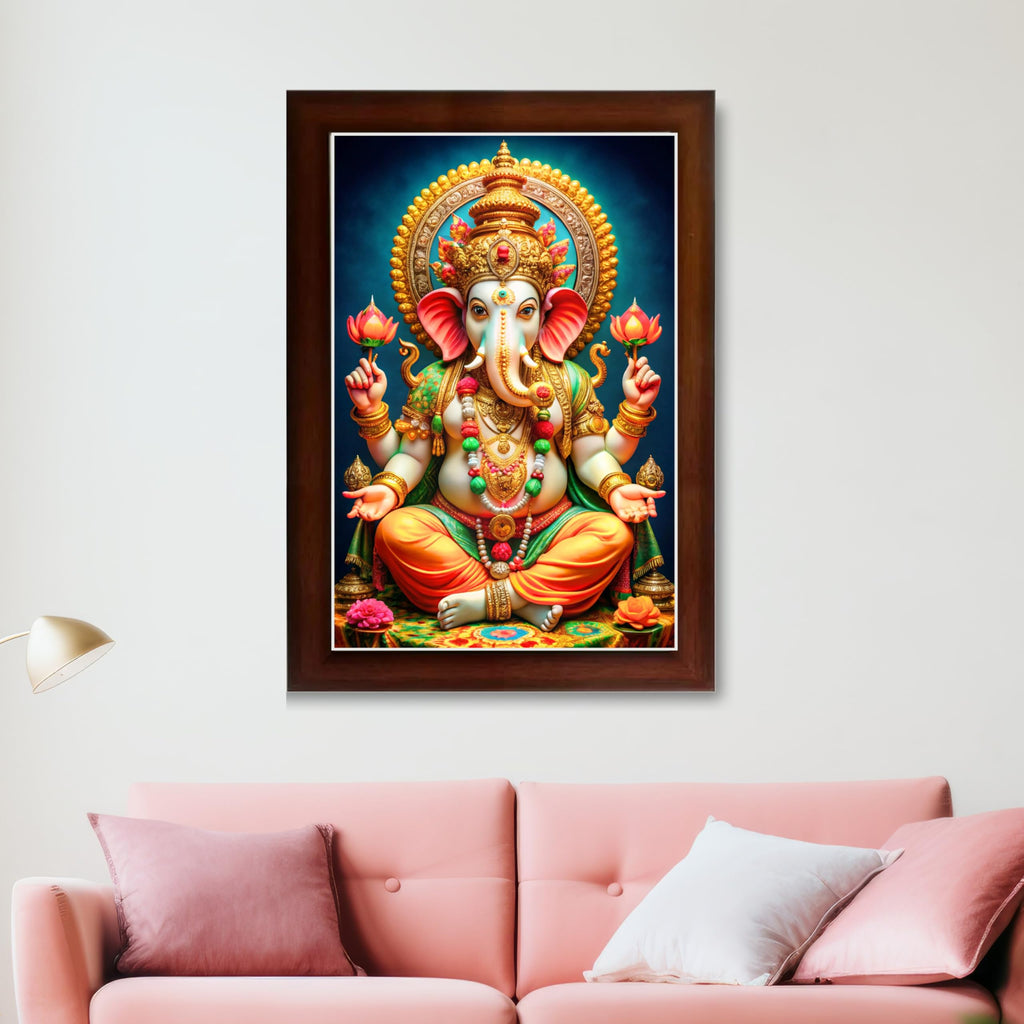 CRAFT QUEST Lord Ganpati Ji Laminated God Photo Frame Wall Decor Mandir Pooja Poster Religious Painting Divine Hindu Temple Decoration Spiritual Blessings Home Office Gift