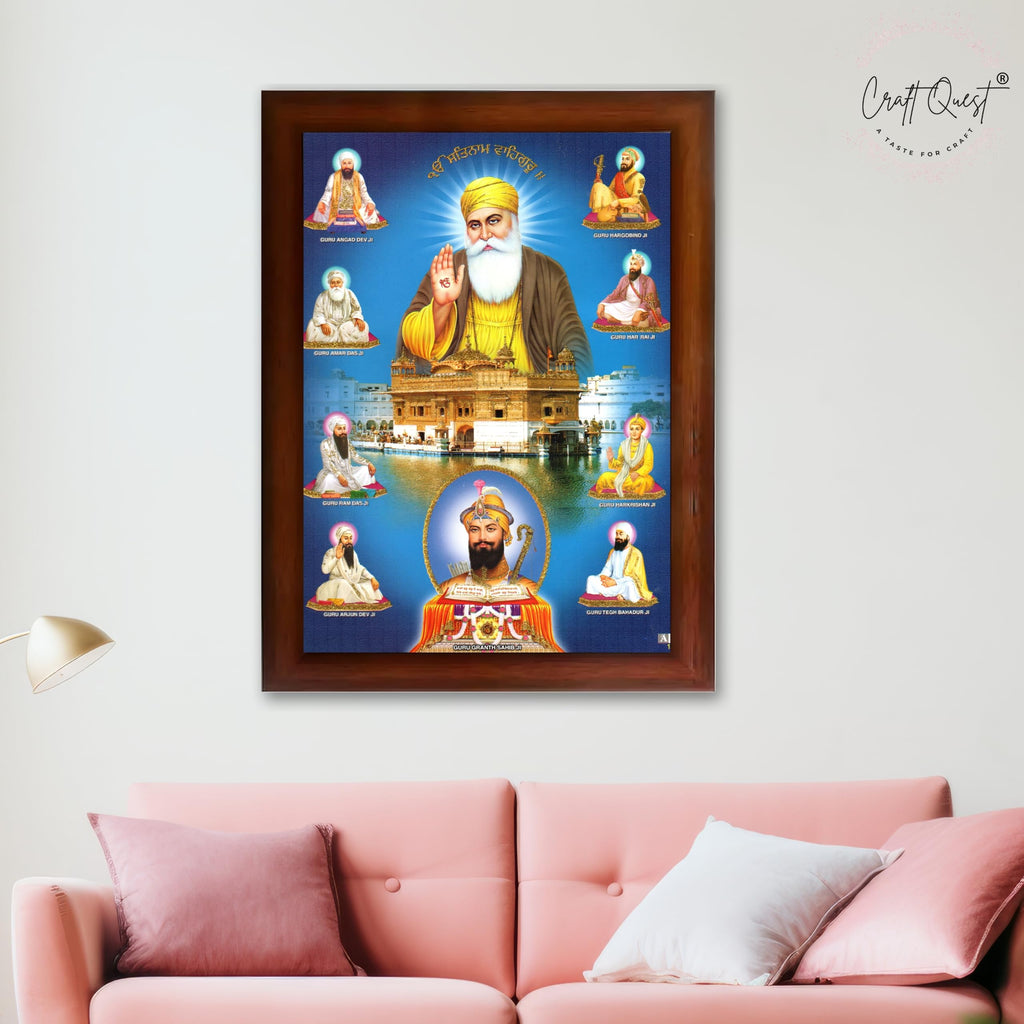 CRAFT QUEST Gurunanak Dev Ji Photo Frame Waheguru Sikh Guru Photo for Home Decor Spiritual Wall Hanging and Living Room Decoration