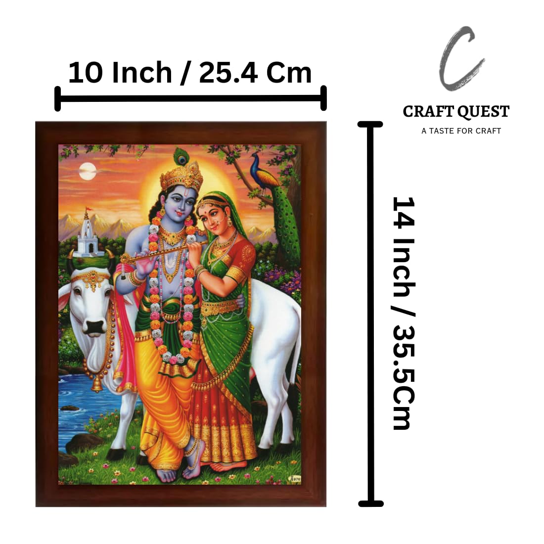 Craft Quest Radha Krishna Sparkle Coated Home Decorative Gift Item Framed Painting (10 X 14 Inches, Brown) RK1013-16