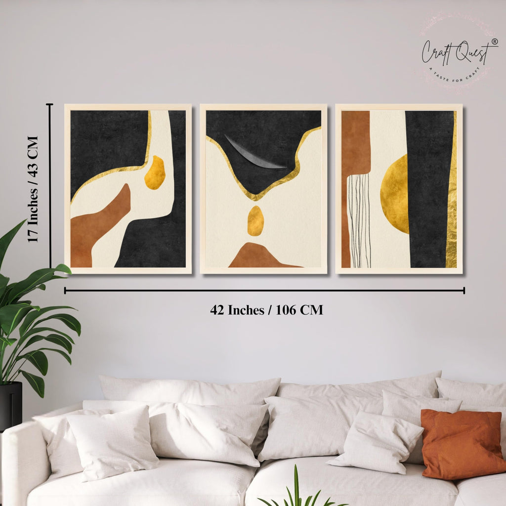 CRAFT QUEST Wall Art Decor Paintings | Set of 3 Abstract Wall Art Frames for Home Decoration | Ideal for Living Room, Bedroom & Office