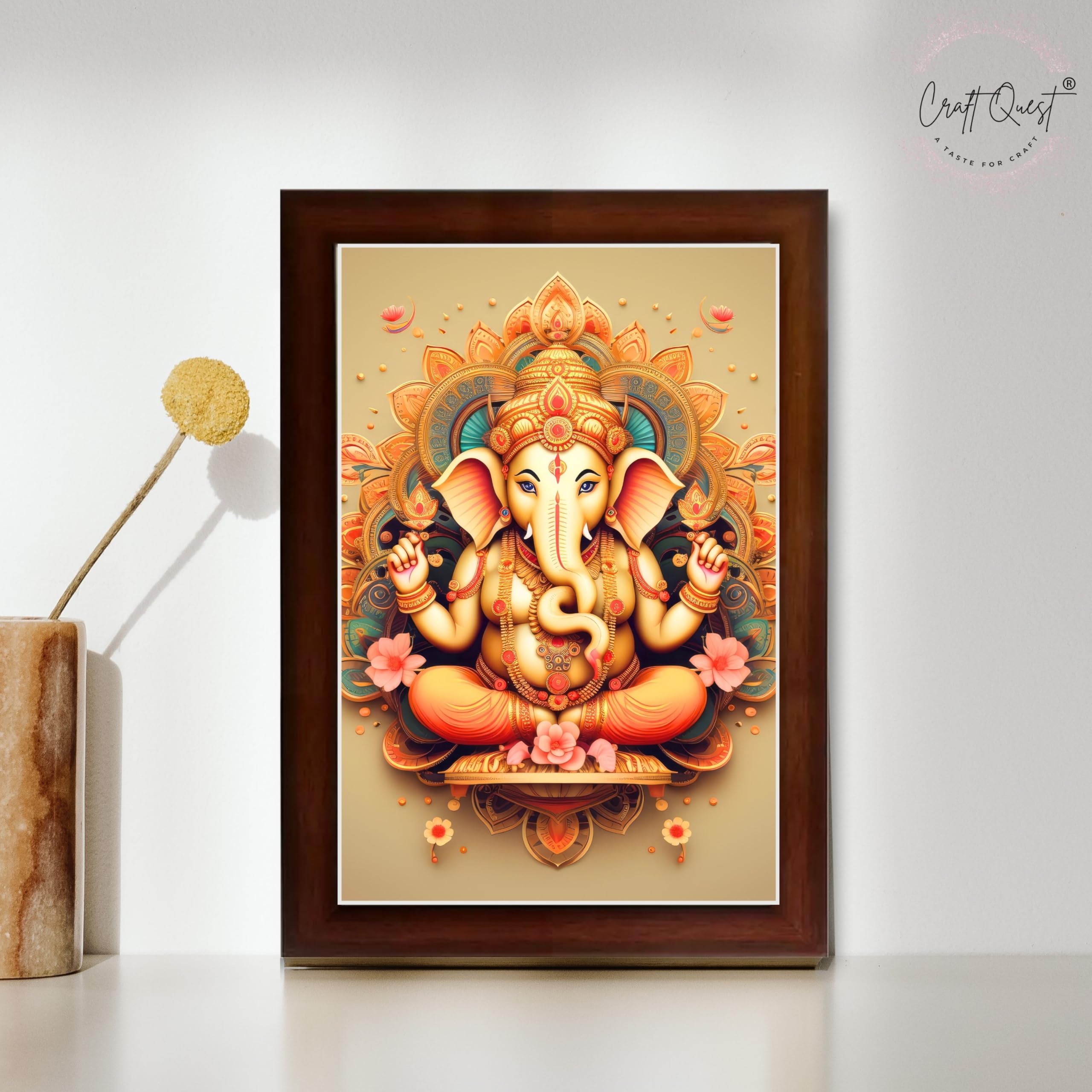 CRAFT QUEST Lord Ganesh ji Wall Hanging Frame for Living Room, Pooja Room Décor GA-216