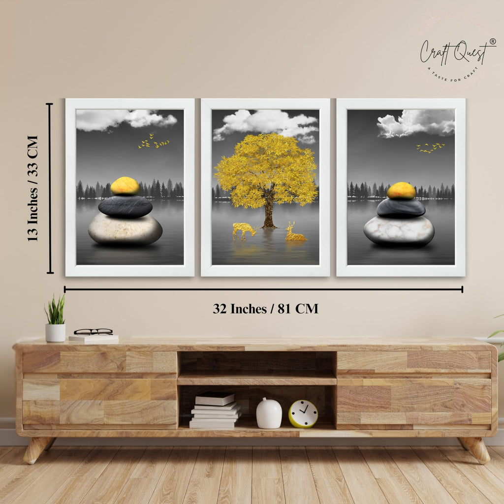 CRAFT QUEST Modern Art Geometric Landscapes Wall Art | Set of 3 Frames for Home Decoration | Ideal for Living Room, Bedroom & Offices