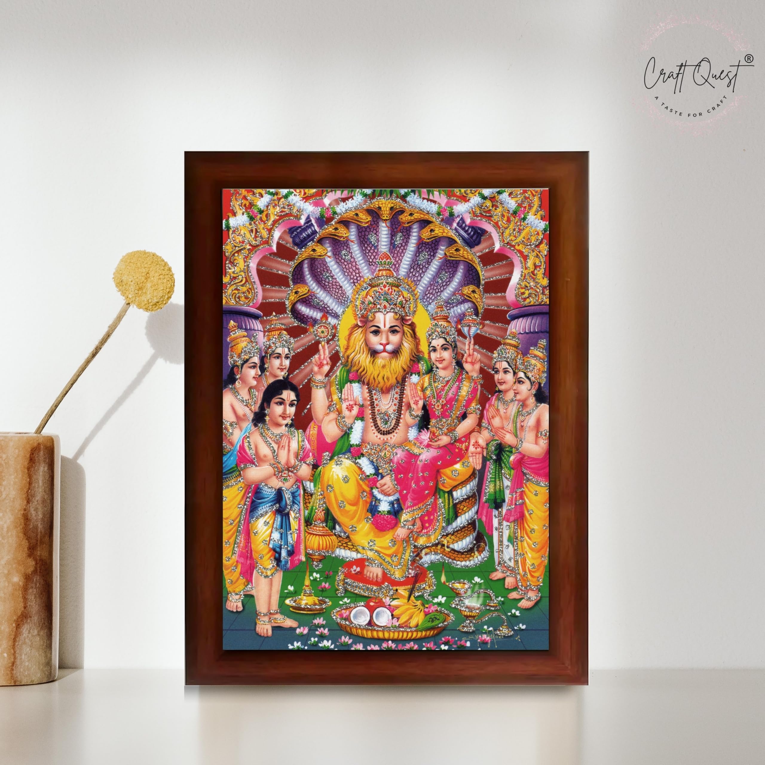 CRAFT QUEST Narasimha Swamy Lord Narsingh Bhagwan Photo Framed | Acrylic Glass, Lightweight | Ideal for Home, Office, Temple & Puja Room, Wall Decor