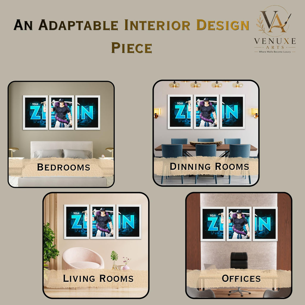 VENUXE ARTS Set Of 3 Anime Characters Wall Framed |Anime Characters Framed Poster for Living Room Bedroom Gaming Room Studio Wall Decor