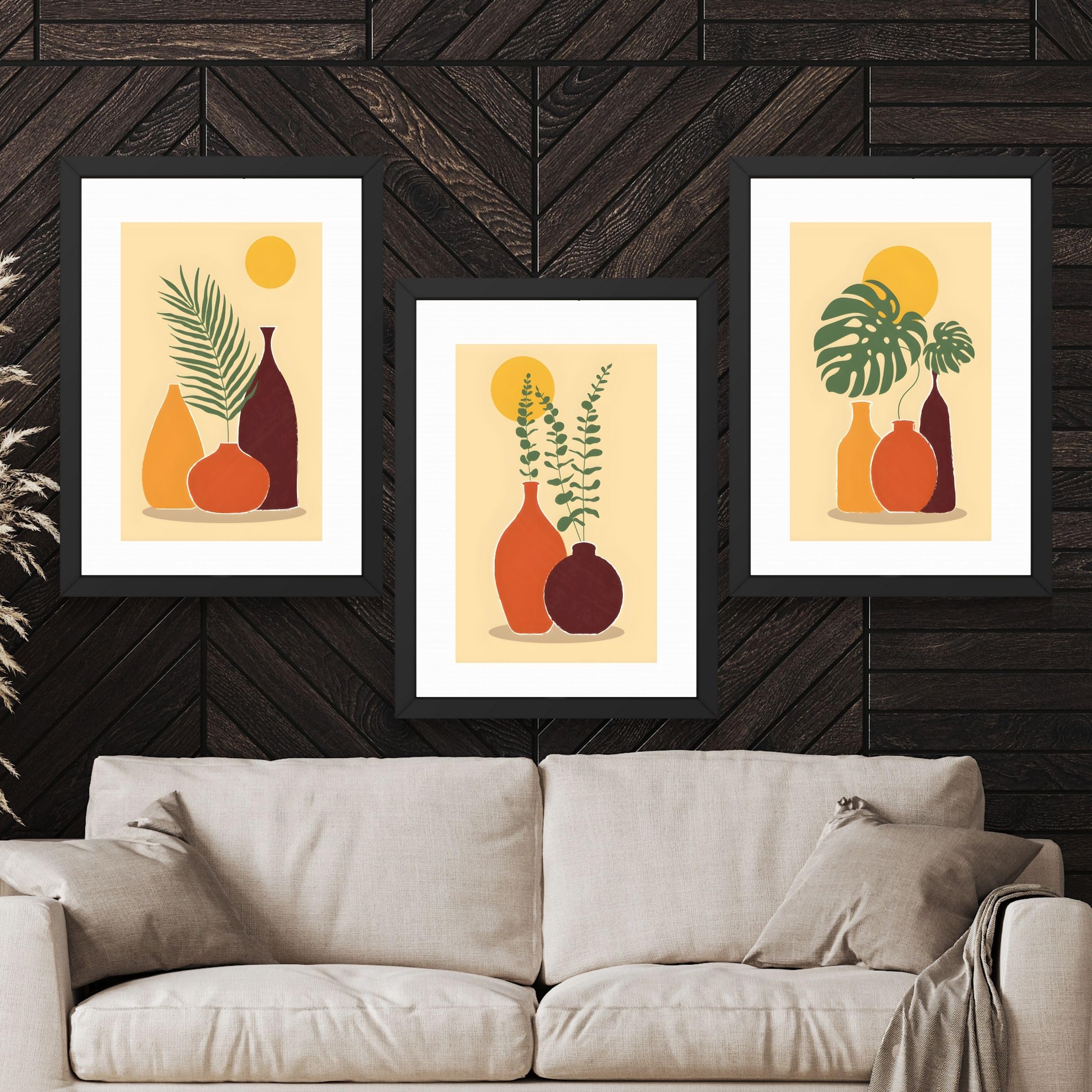 CRAFT QUEST Wall Art Decor Paintings | Set of 3 FLORAL Wall Art Frames for Home Decoration | Ideal for Living Room, Bedroom & Offices
