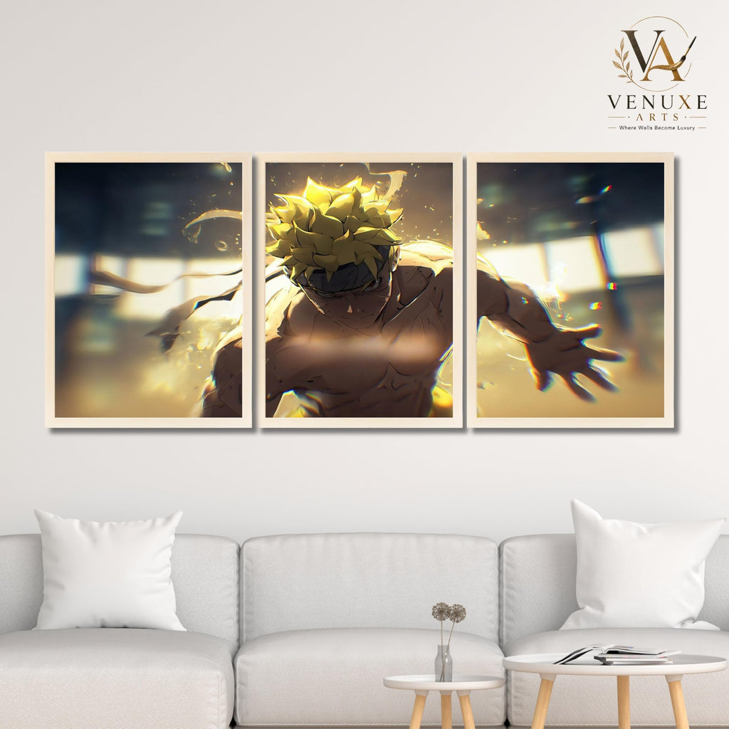 VENUXE ARTS Set Of 3 Anime Characters Wall Framed |Anime Characters Framed Poster for Living Room Bedroom Gaming Room Studio Wall Decor