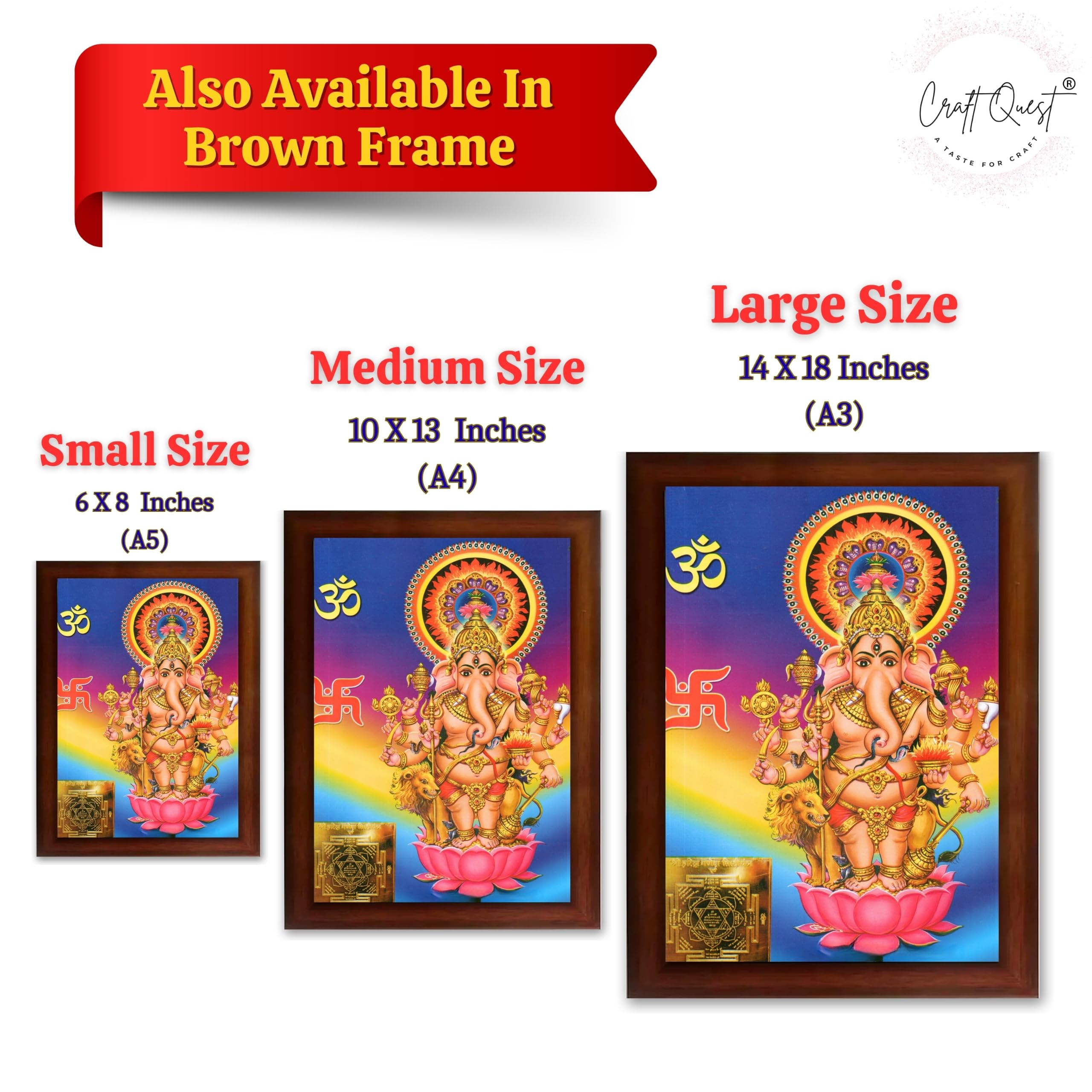 CRAFT QUEST Drishti Ganapathi for Entrance Vastu Ganesha Wall Painting Framed Home Decor | Religious God Picture Frame for Home, Office, Temple & Gifting