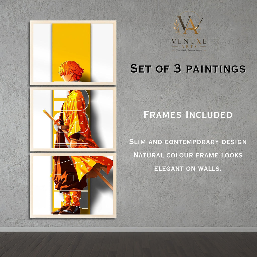 VENUXE ARTS Set Of 3 Anime Characters Wall Framed |Anime Characters Framed Poster for Living Room Bedroom Gaming Room Studio Wall Decor