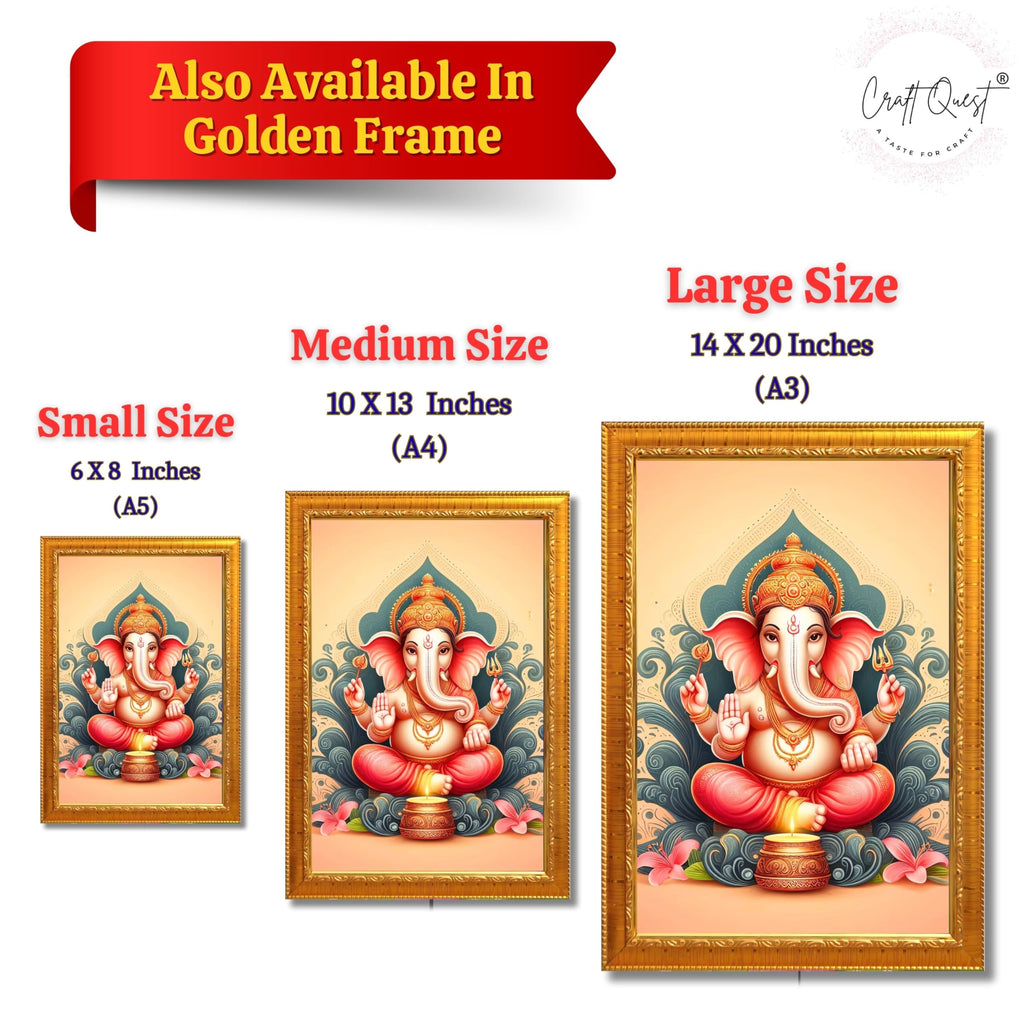 CRAFT QUEST Ganesh Ganpati Ganesha Art Framed Painting Ready to Hang and Wall Decor