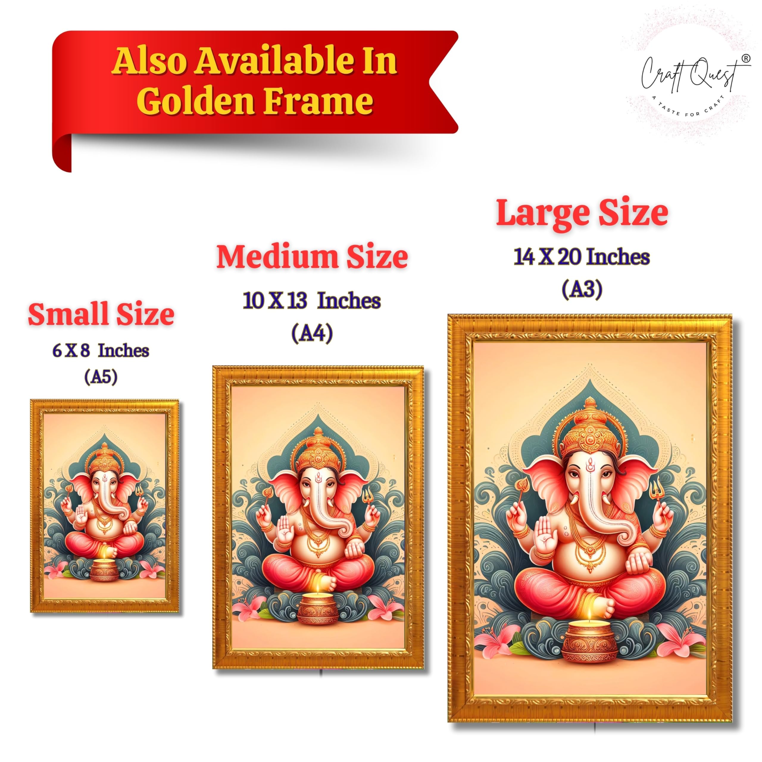 CRAFT QUEST Ganesh Ganpati Ganesha Art Framed Painting Ready to Hang and Wall Decor
