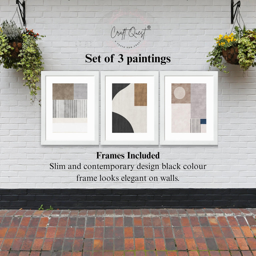 CRAFT QUEST Abstract Geometric Art Painting | Set of 3 Frames for Home Decoration | Ideal for Living Room, Bedroom & Offices