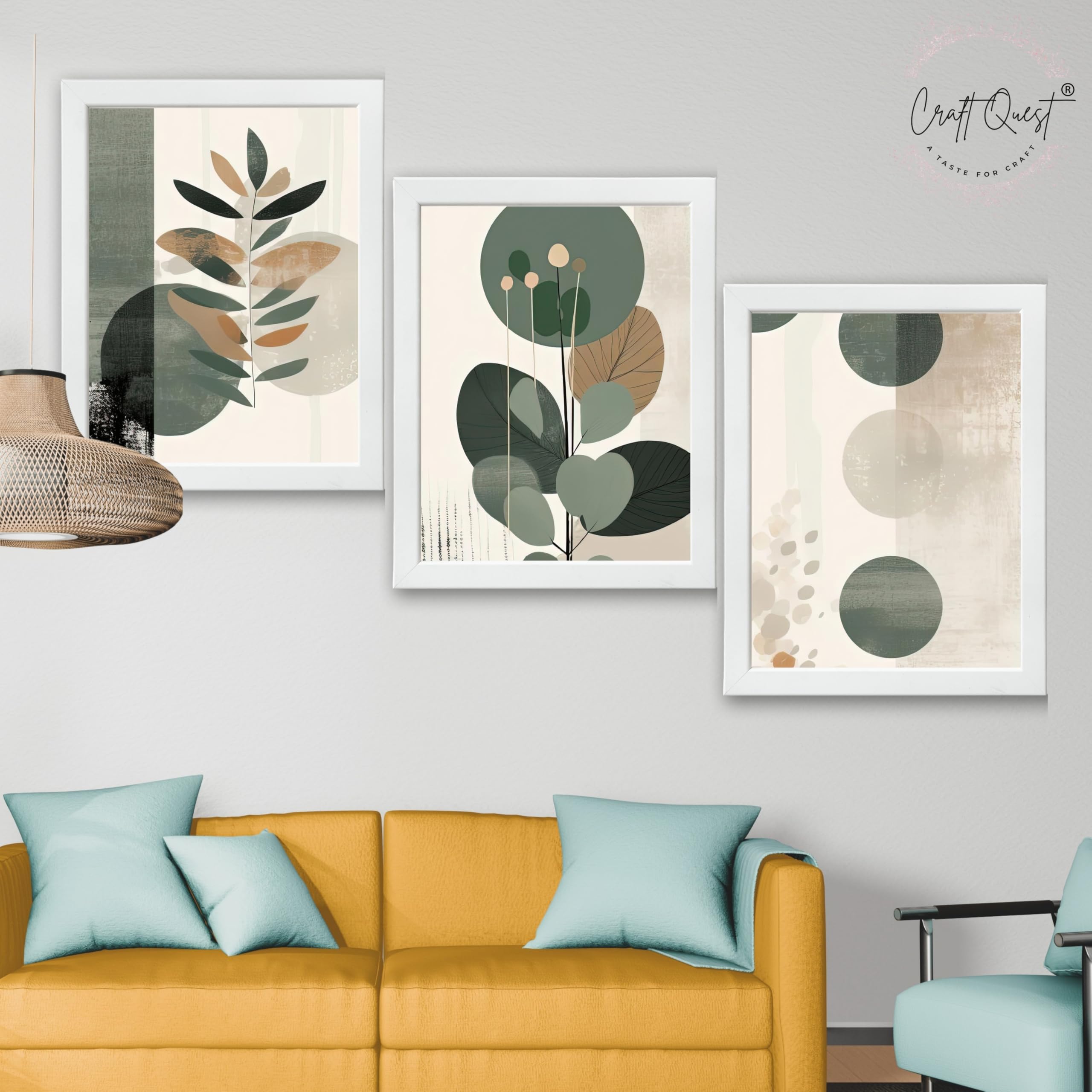 CRAFT QUEST Three Pieces Artwork | Set of 3 Frames for Home Decoration | Ideal for Living Room, Bedroom & Offices