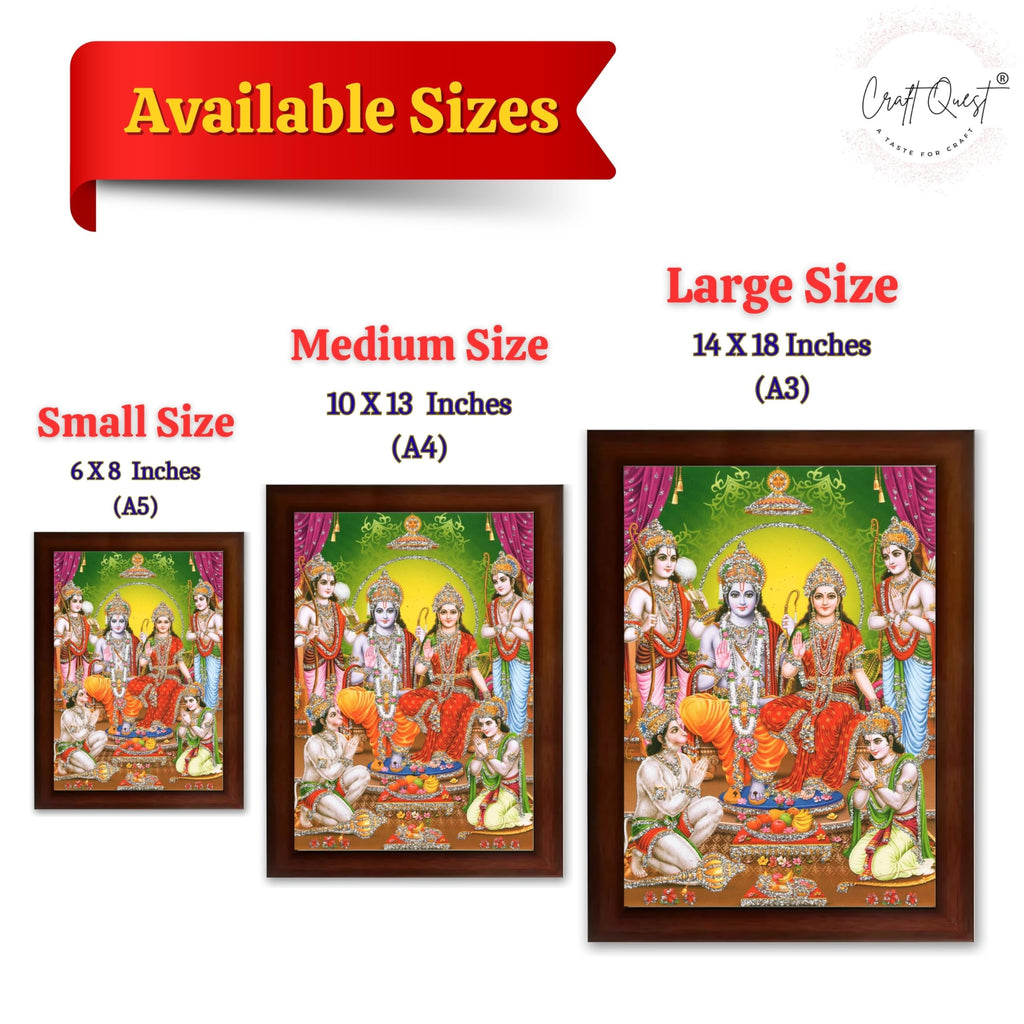 CRAFT QUEST Ram Darbar Lord Shri Rama Sita Parivar Family Wall Painting Framed Home and Pooja Decor