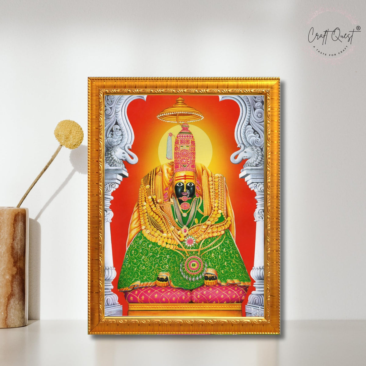 CRAFT QUEST Tulja mata photo with frame, Tuljabhawani photo | Hindu God Spiritual Framed | Ideal for Home, Office, Temple & Puja Room, Wall Decor