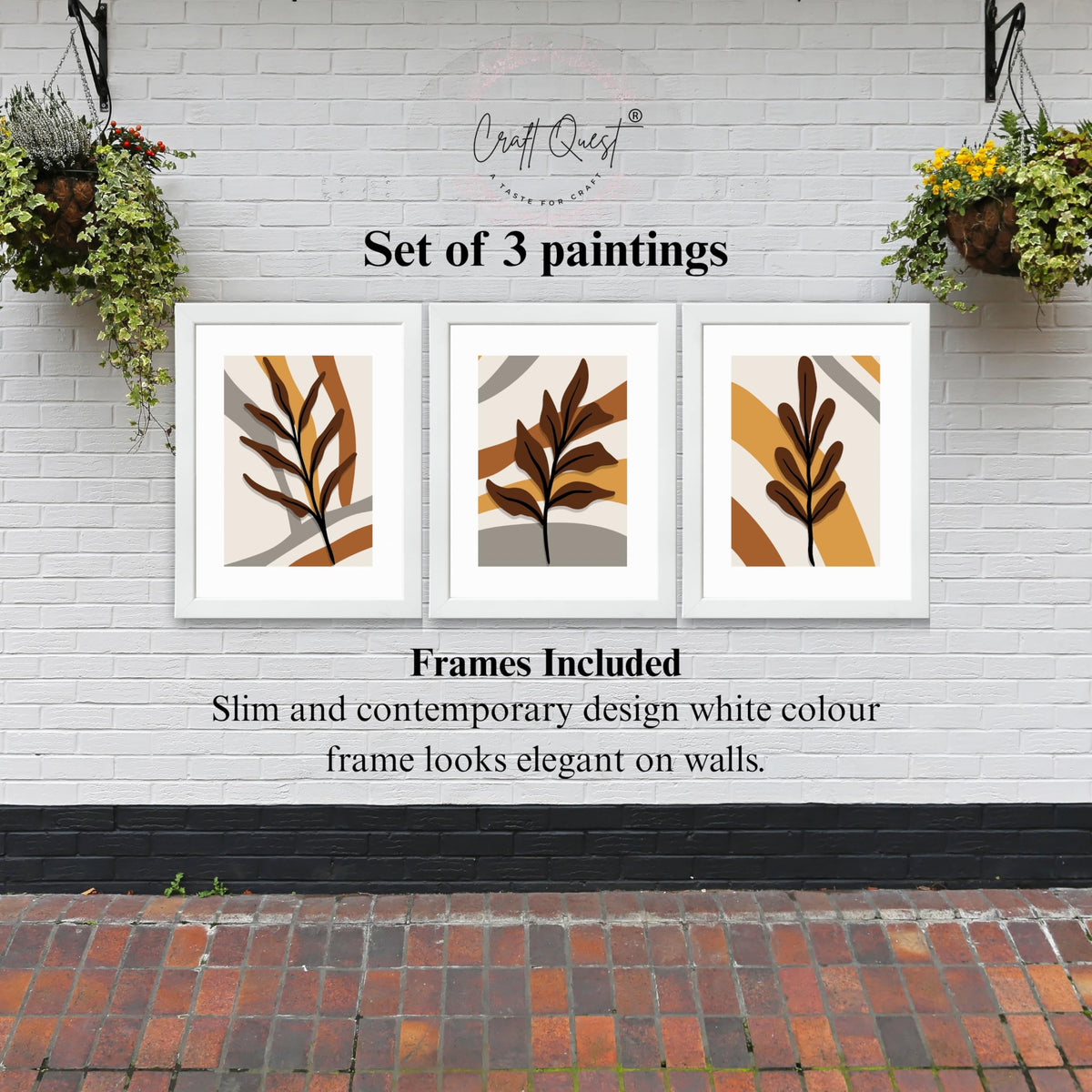 CRAFT QUEST Wall Art Decor Paintings | Set of 3 BOHO Wall Art Frames for Home Decoration | Ideal for Living Room, Bedrooms & Offices