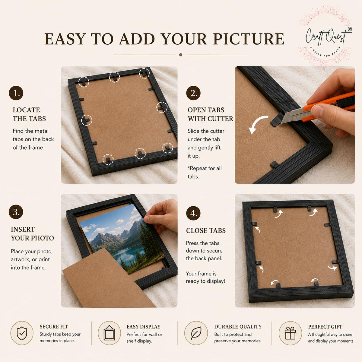 CRAFT QUEST 4X6 Inch Size synthetic Wall Mount Photo frames Single For Home Decoration, Living Room, Office Decoration (Natural, Set of 1)