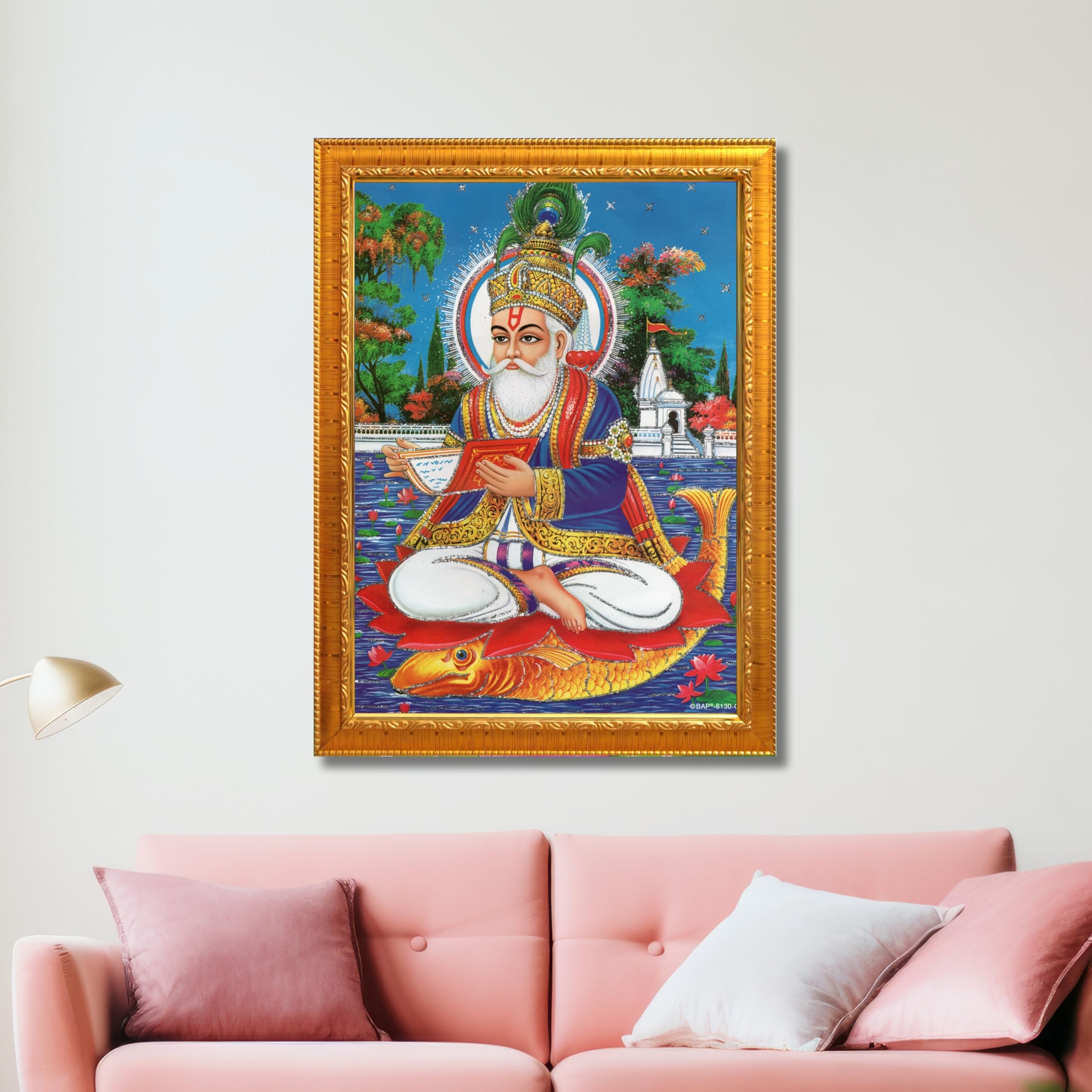 CRAFT QUEST Sindhi Lord Jhulelal/lal Sai Vishnu Avtar/Sindhi God Religious Golden Photo Frame For Mandir And Wall Decor | Best Gifting Option |