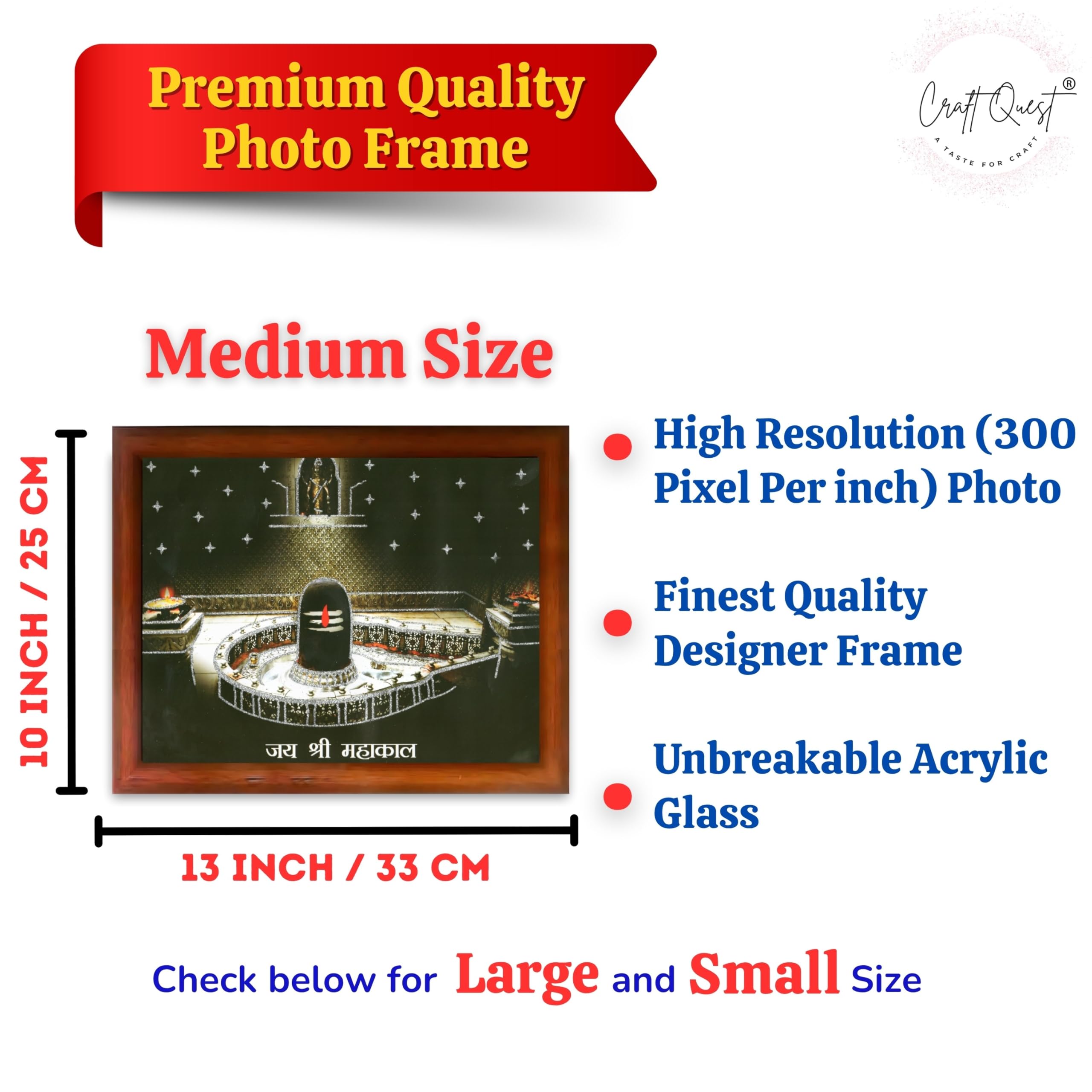 CRAFT QUEST Mahakal Jyotirling Photo With Frame Ujjain Mahakaleshwar Bholenath Photo Frame, Religious Photo Frame