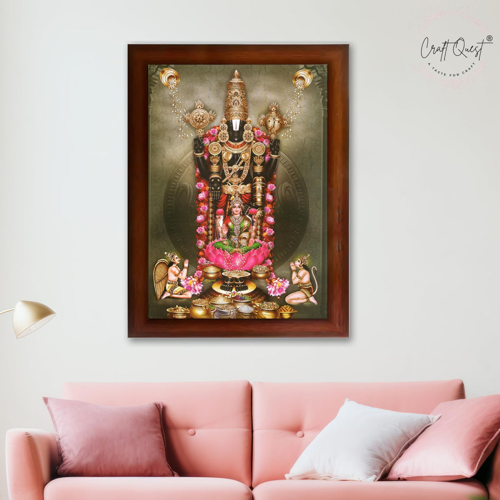 CRAFT QUEST Venkateshwara Tirupati Balaji Lakshmi venkateshwer Swamy Wall Photo Frame For Home, Temple, Pooja, Wall Décor Item