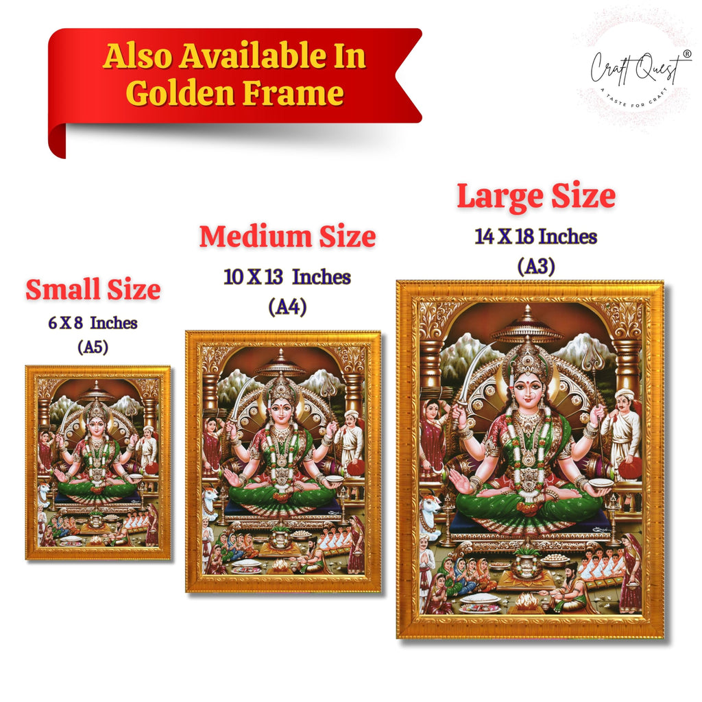 CRAFT QUEST Goddess Santoshi Mata/Devi Santhoshi Maa Photo Frame for Pooja, Home, Temple, Gift, Wall Décor Item