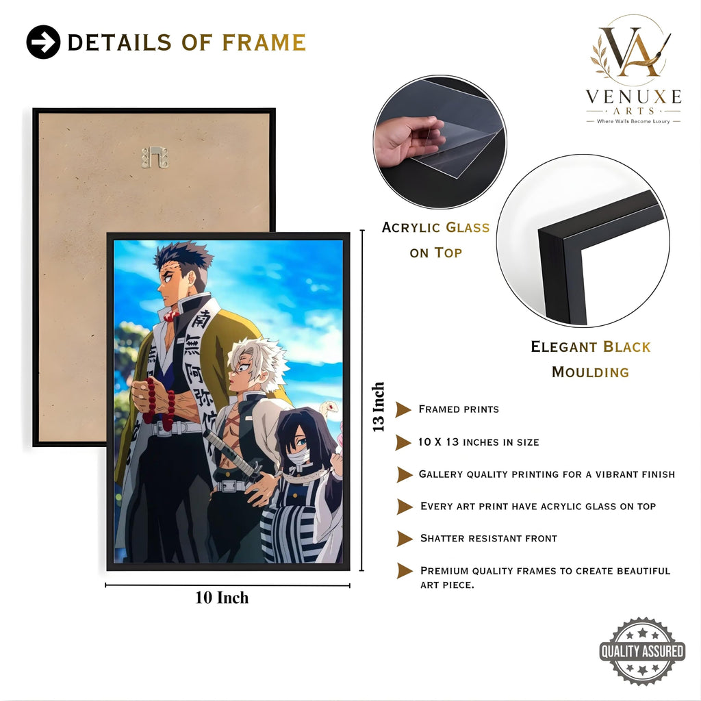 VENUXE ARTS Set Of 3 Anime Characters Wall Framed |Anime Characters Framed Poster for Living Room Bedroom Gaming Room Studio Wall Decor