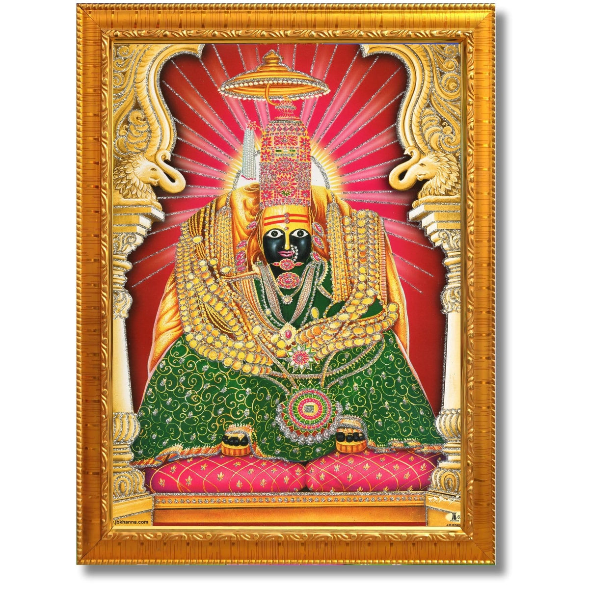 CRAFT QUEST Tulja mata photo with frame, Tuljabhawani photo, Tuljapur, Religious Framed Painting with Acrylic glass