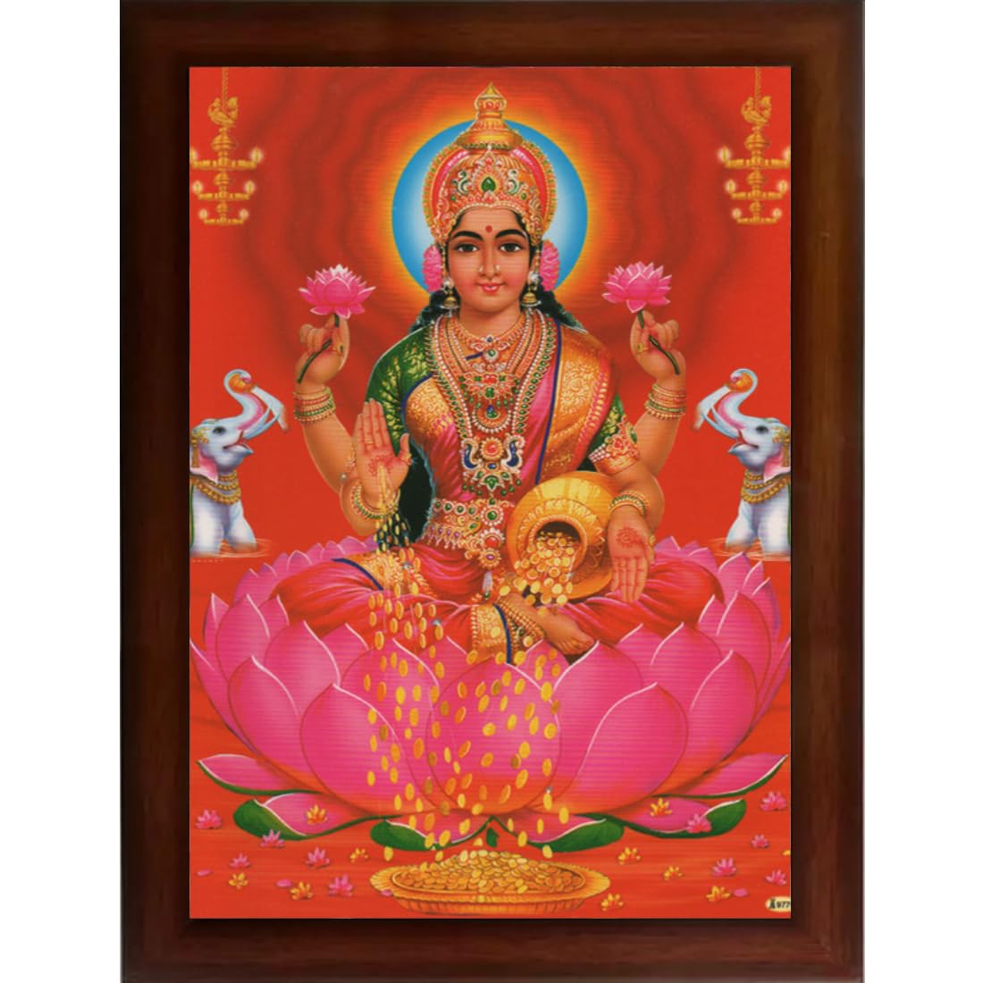 CRAFT QUEST Goddess Lakshmi Devi | Vaibhav Laxmi Wall Painting Frame Home Decor (Synthetic, Matte Finish, Brown, Large Size, 14 X 10 Inch)