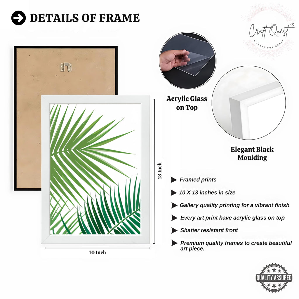 CRAFT QUEST Nature Inspired Tropical Palm Leaf Modern Wall Art | Set of 3 Frames for Home Decoration | Ideal for Living Room, Bedroom & Offices