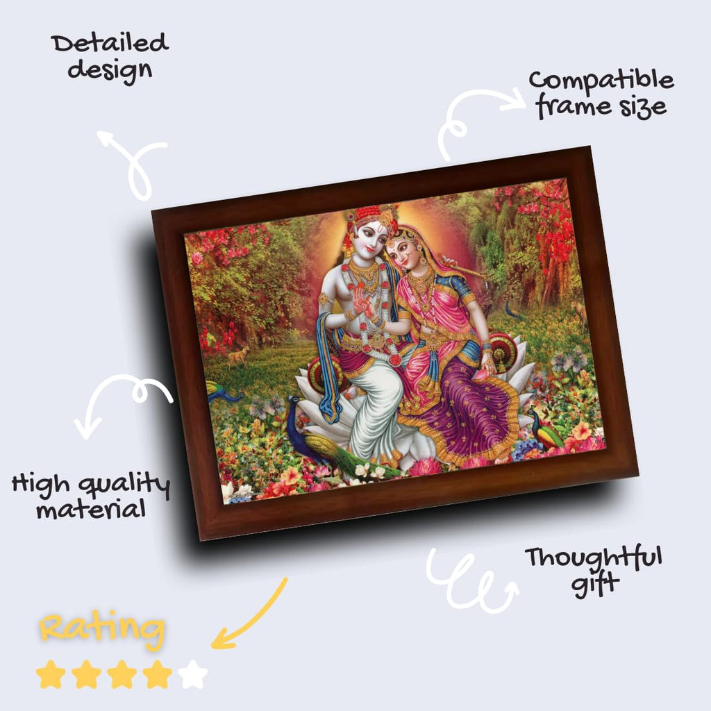 Craft Quest Radha Krishna Sparkle Coated Home Decorative Gift Item Framed Painting (10 X 14 Inches, Brown) RK1013-106