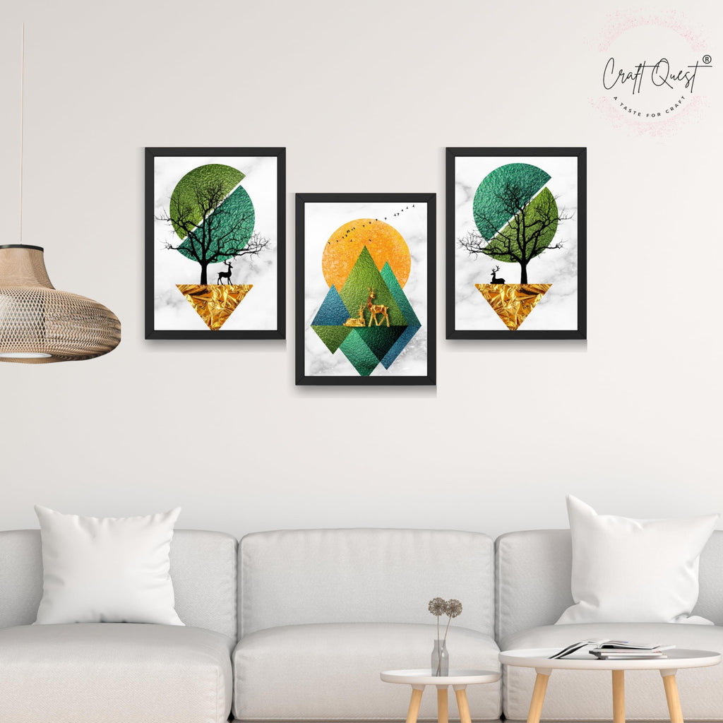 CRAFT QUEST Modern Art Abstract Wall Art | Set of 3 Frames for Home Decoration | Ideal for Living Room, Bedroom & Offices