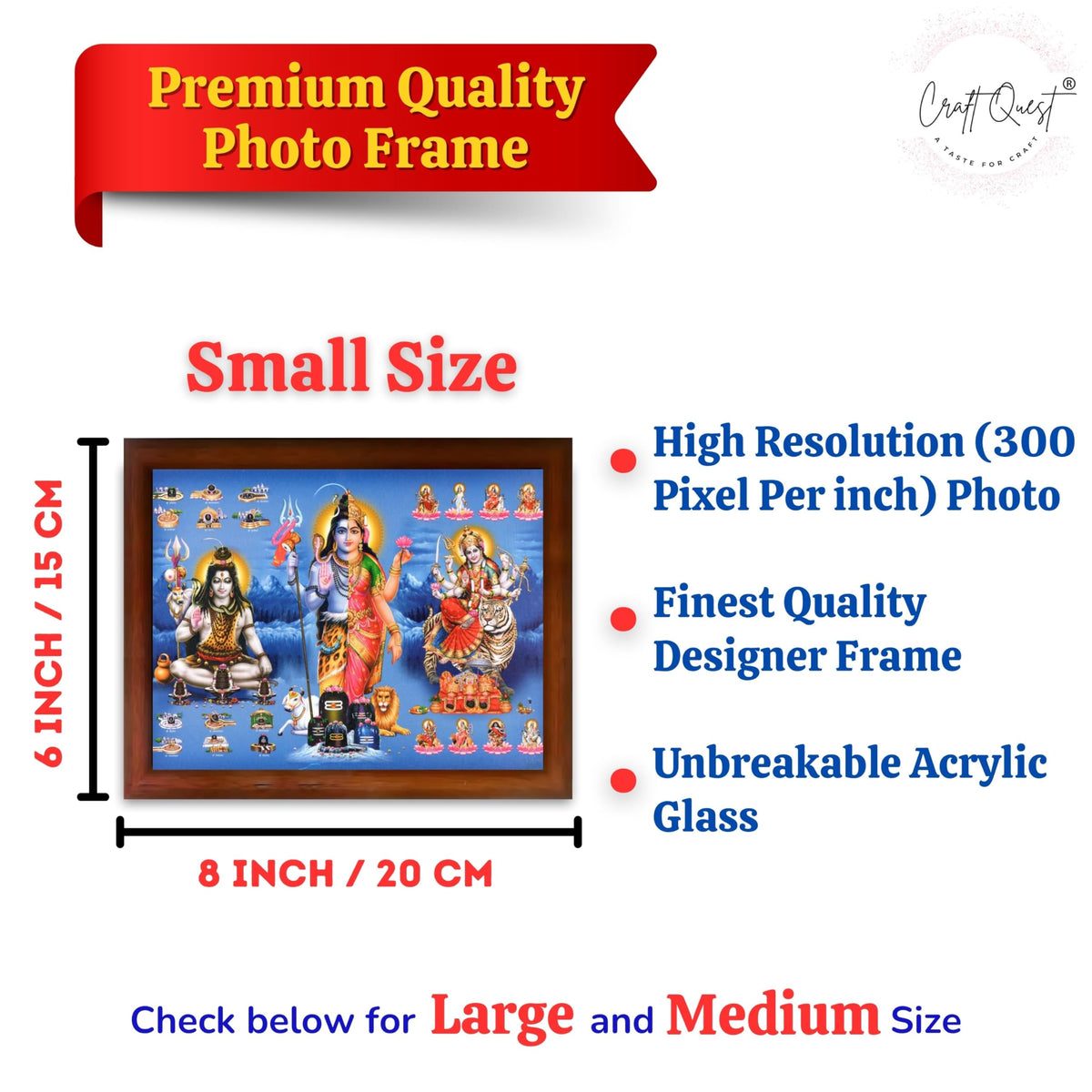 CRAFT QUEST Ardhanarishvara Arthanareeswara Shiv Parvati Photo Frame | Spiritual Framed | Ideal for Home, Office, Temple & Puja Room, Wall Decor