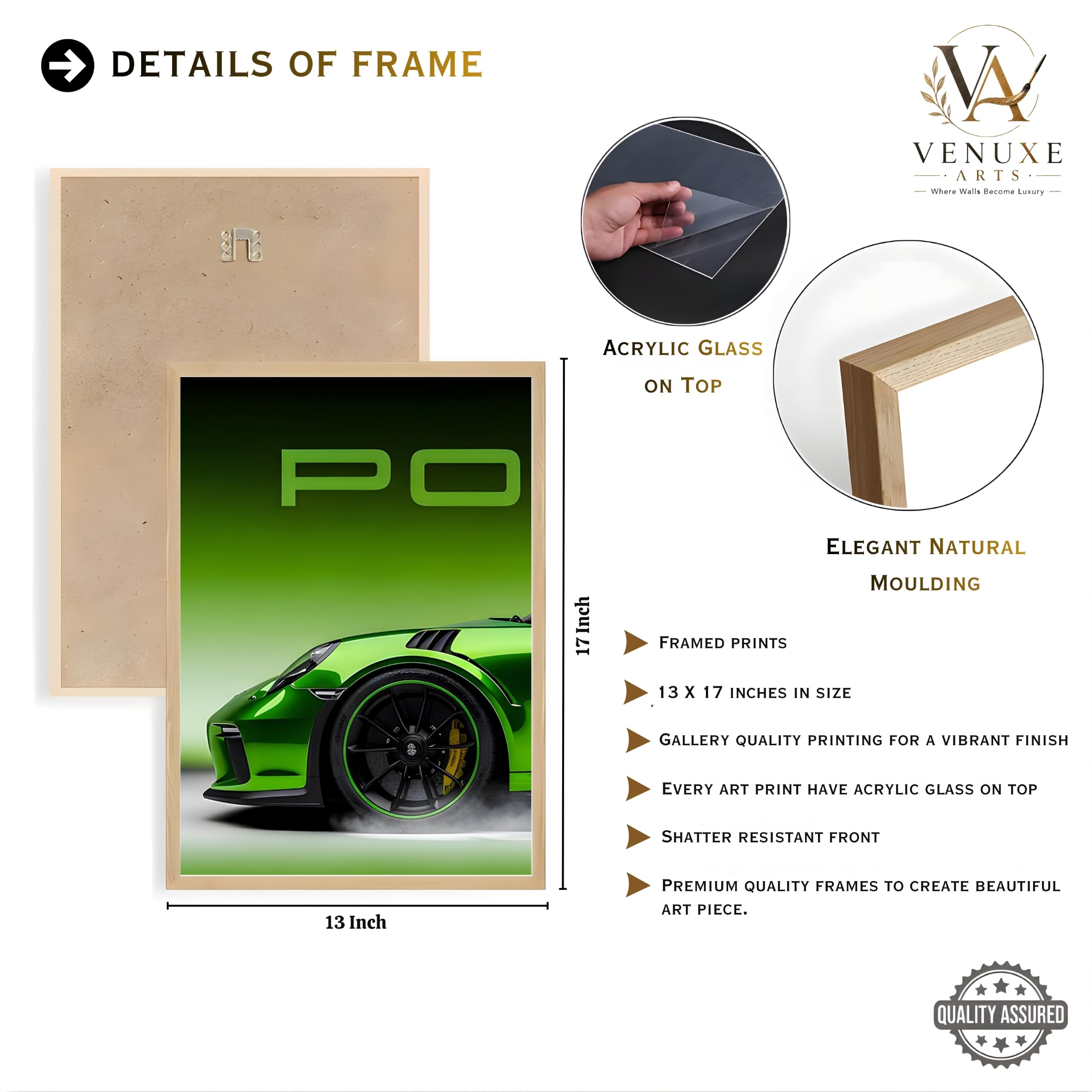 VENUXE ARTS Set Of 3 Big Sports Cars Framed Posters Gift Items for Boys Room Wall Decoration Bedroom, Living Room, Office, Studio Décor | Car Poster Frame for Wall Décor