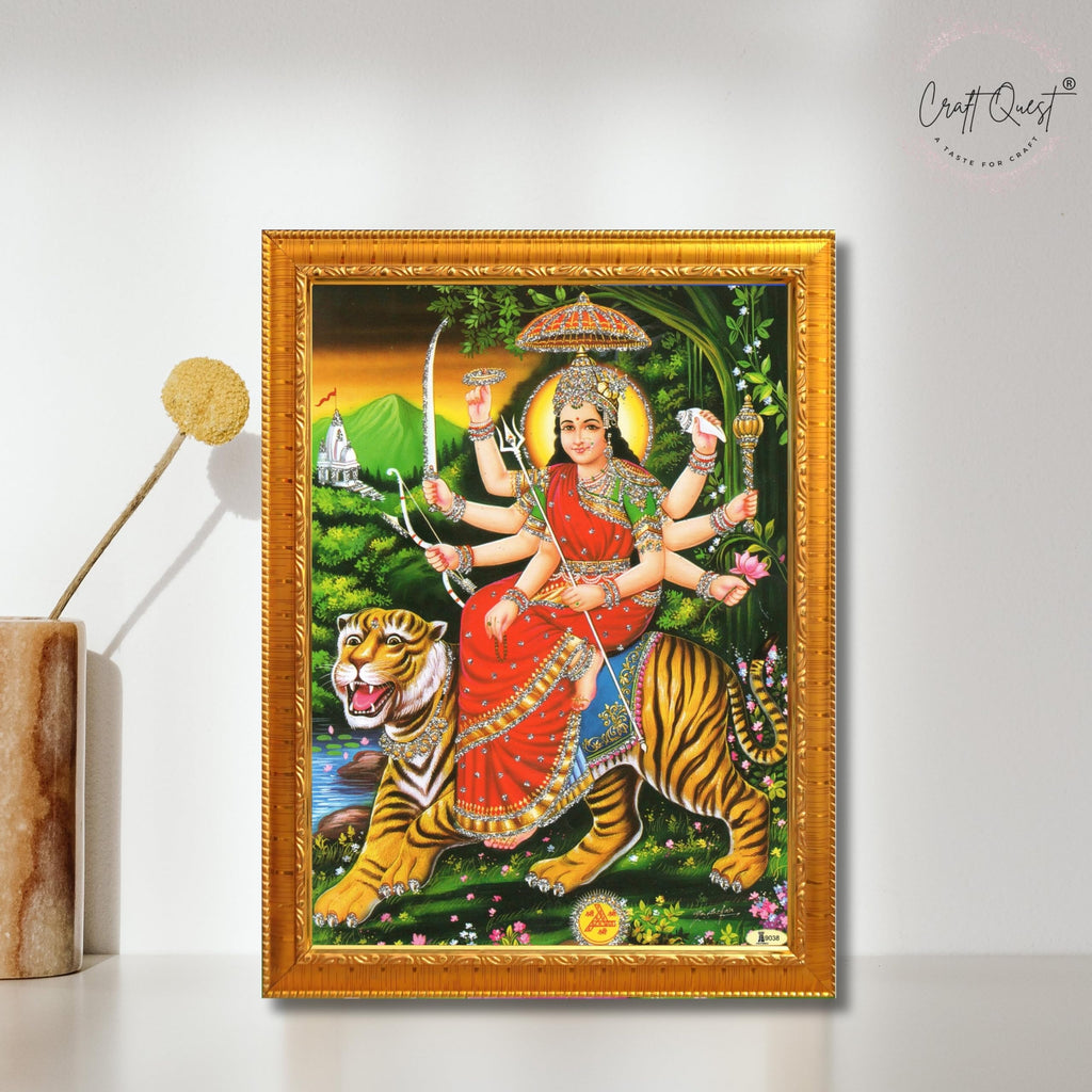 CRAFT QUEST Durga Mata Goddess Navdurga Wall Painting Framed Home and Pooja Décor