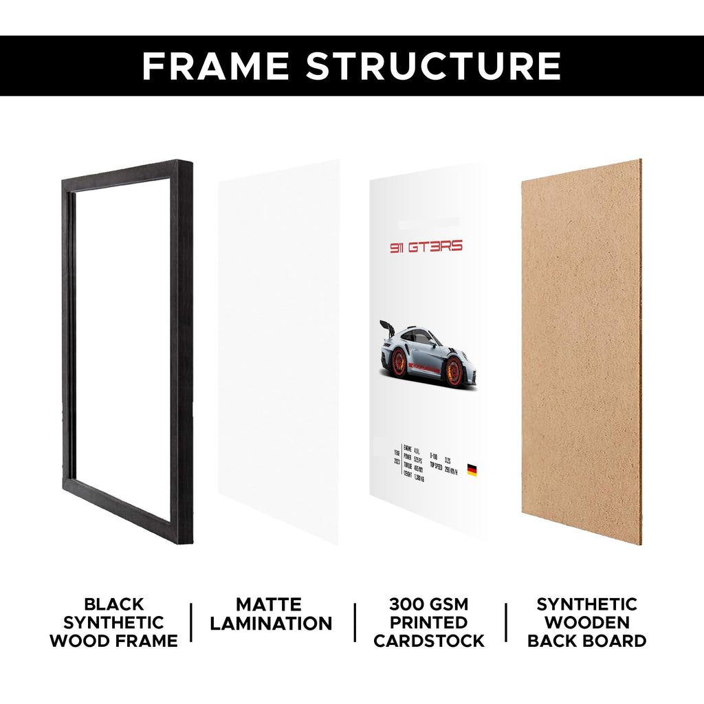 CodersParadise Porsche GT3RS Wall Poster Frames | 8x12 inch (A4 Size) | Hanging Wall Artwork Frames For Home Bedroom, Living Room and Walls Aesthetic-Paper