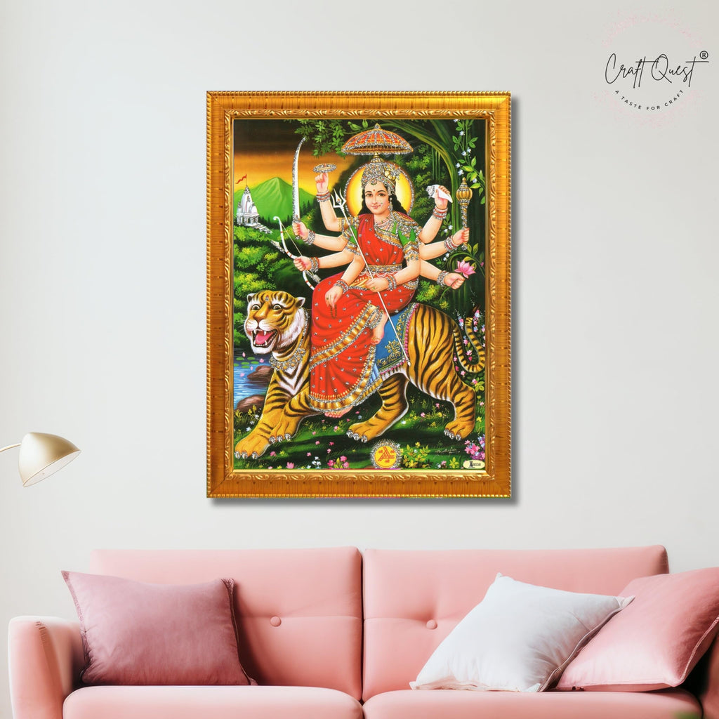 CRAFT QUEST Durga Mata Goddess Navdurga Wall Painting Framed Home and Pooja Décor