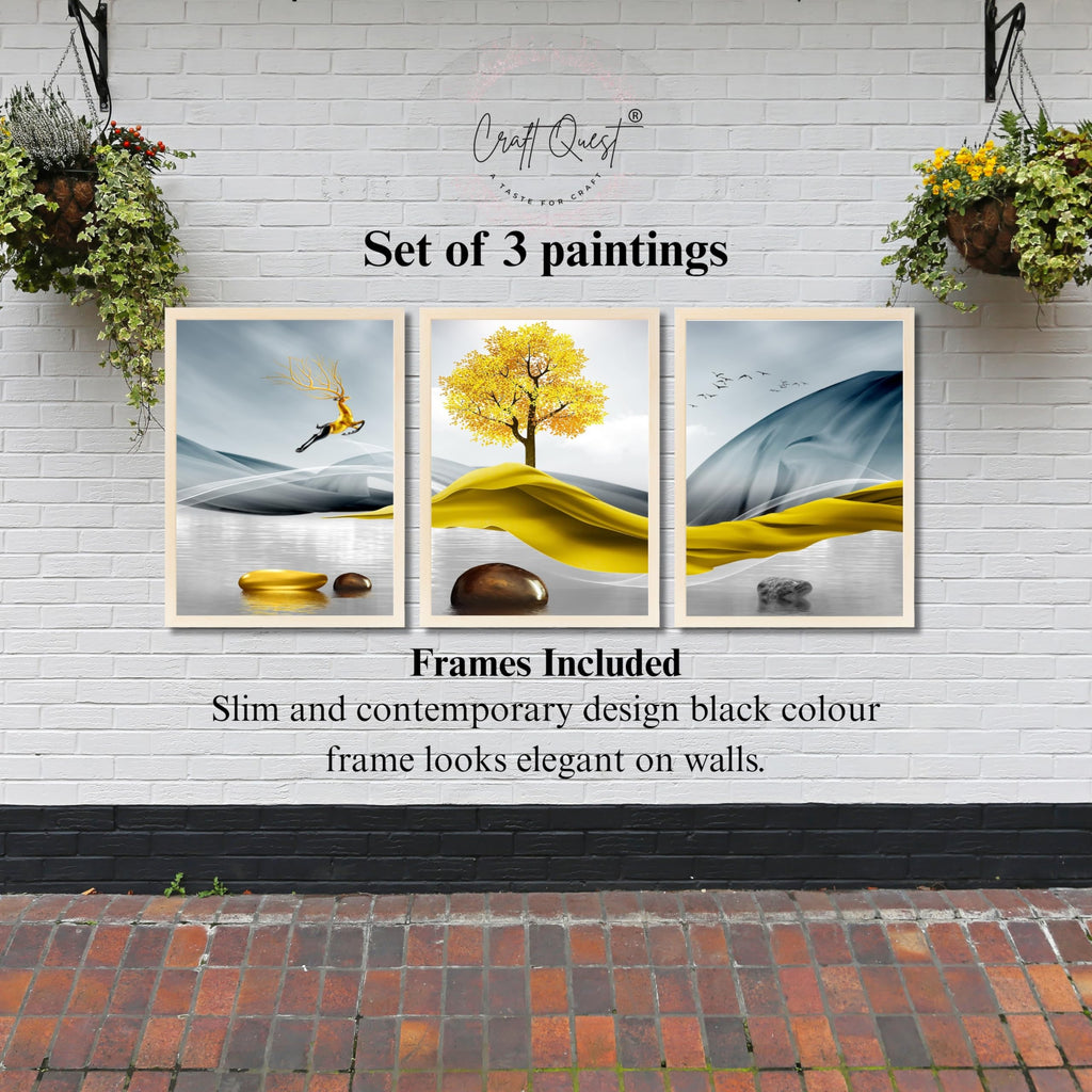 CRAFT QUEST Sanlian Adornment Abstract Modern Art | Set of 3 Frames for Home Decoration | Ideal for Living Room, Bedroom & Offices