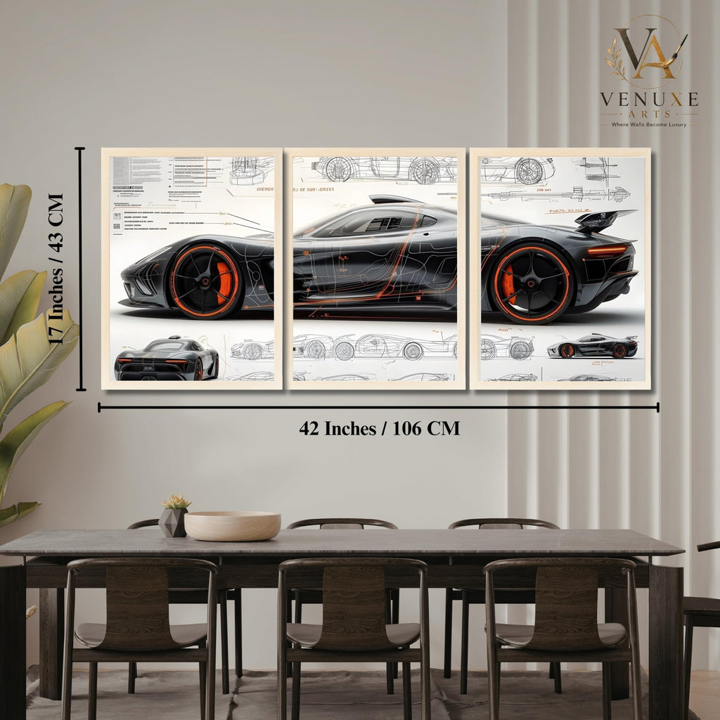 VENUXE ARTS Set Of 3 Big Sports Cars Framed Posters Gift Items for Boys Room Wall Decoration Bedroom Living Room Office Studio Décor | Car Poster Frame for Wall Décor