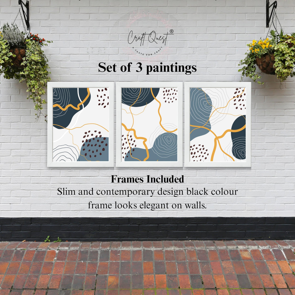 CRAFT QUEST Abstract Modern Shapes Wall Art | Set of 3 Frames for Home Decoration | Ideal for Living Room, Bedroom & Offices