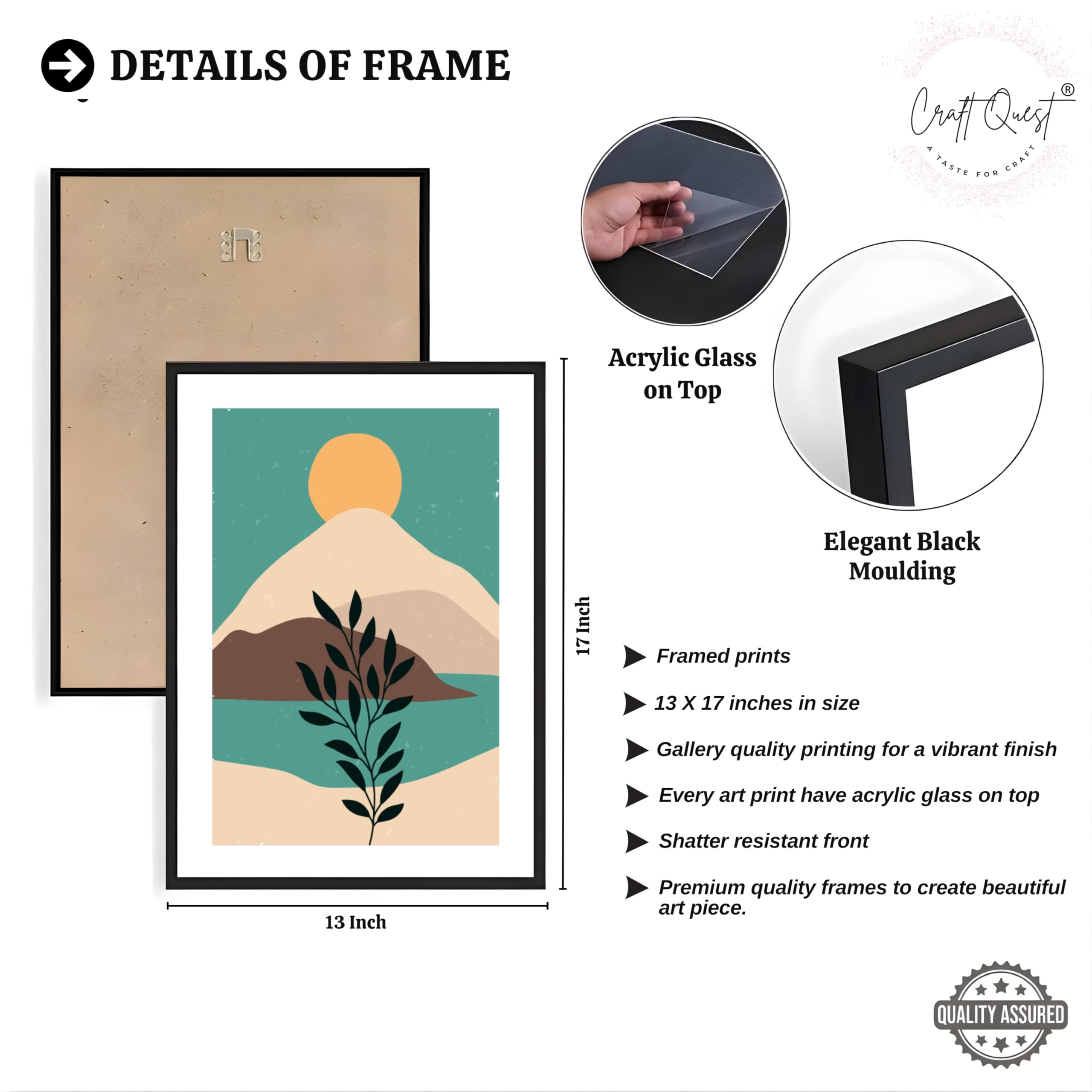 CRAFT QUEST Wall Art Decor Paintings | Set of 3 Wall Art Frames for Home Decoration | Ideal for Living Room, Bedroom & Office