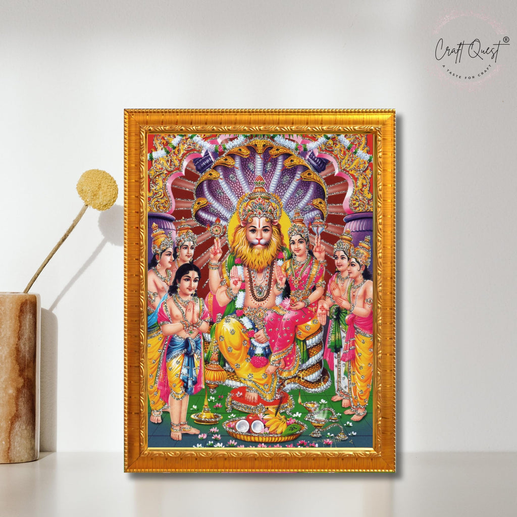 CRAFT QUEST Narasimha Swamy Lord Narsingh Bhagwan Photo Framed | Acrylic Glass, Lightweight | Ideal for Home, Office, Temple & Puja Room, Wall Decor