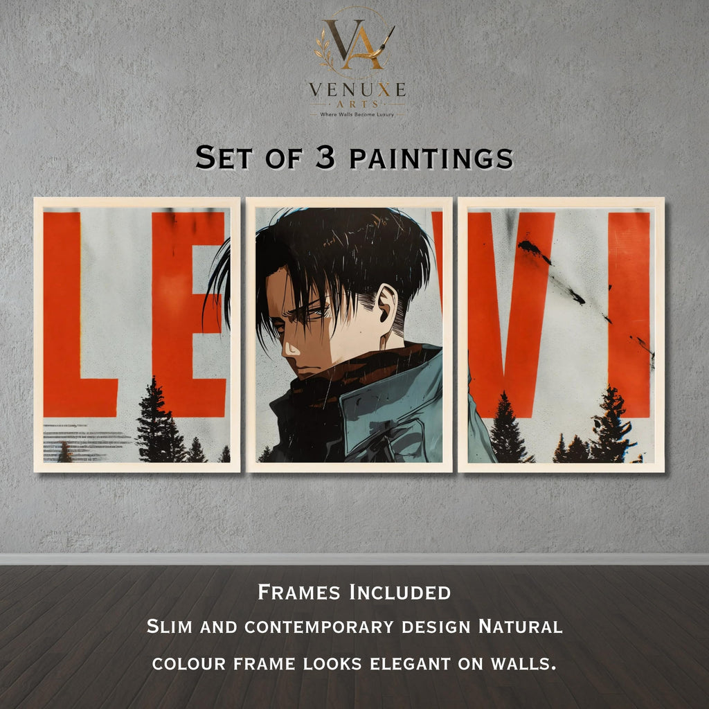VENUXE ARTS Set Of 3 Anime Characters Wall Framed |Anime Characters Framed Poster for Living Room Bedroom Gaming Room Studio Wall Decor