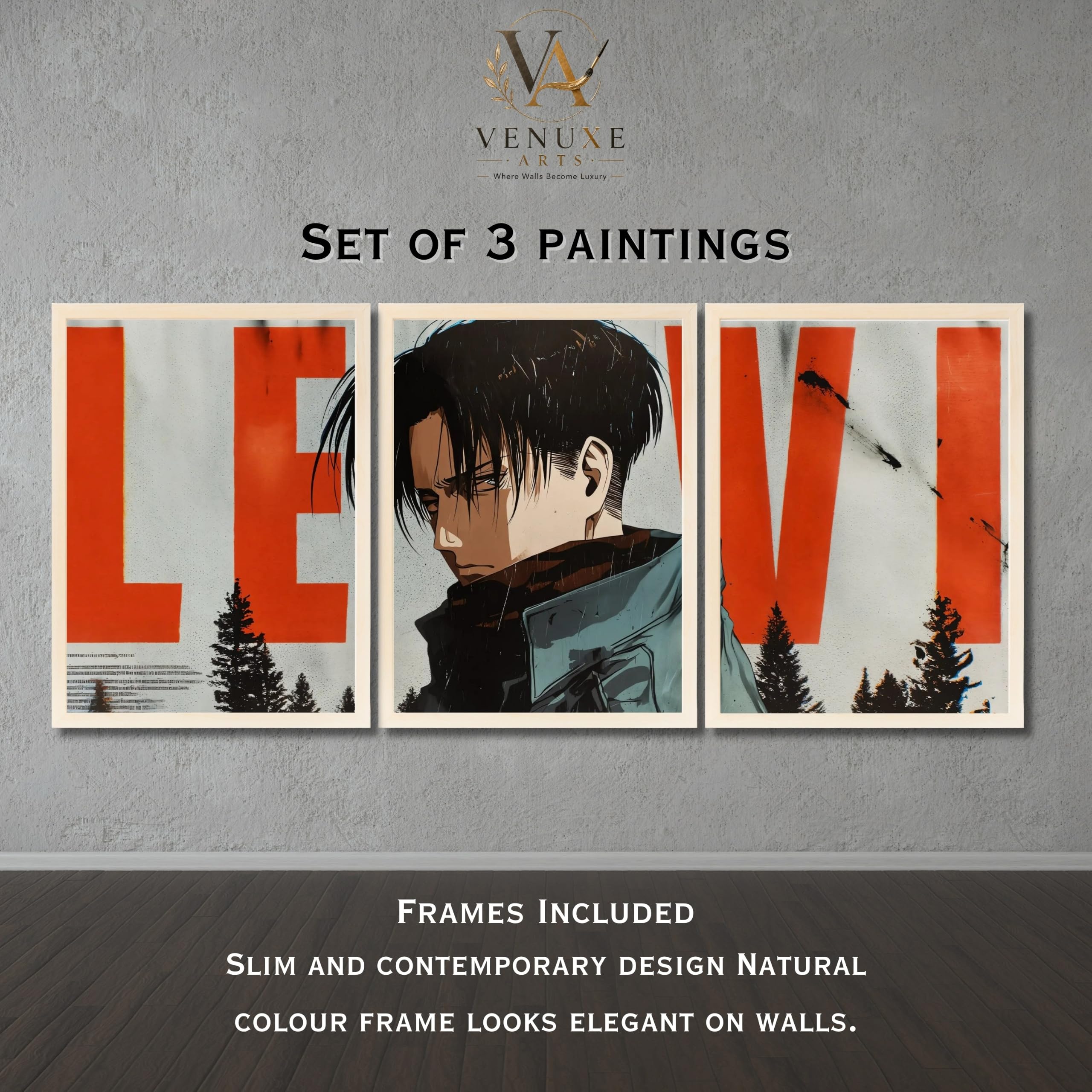 VENUXE ARTS Set Of 3 Anime Characters Wall Framed |Anime Characters Framed Poster for Living Room Bedroom Gaming Room Studio Wall Decor