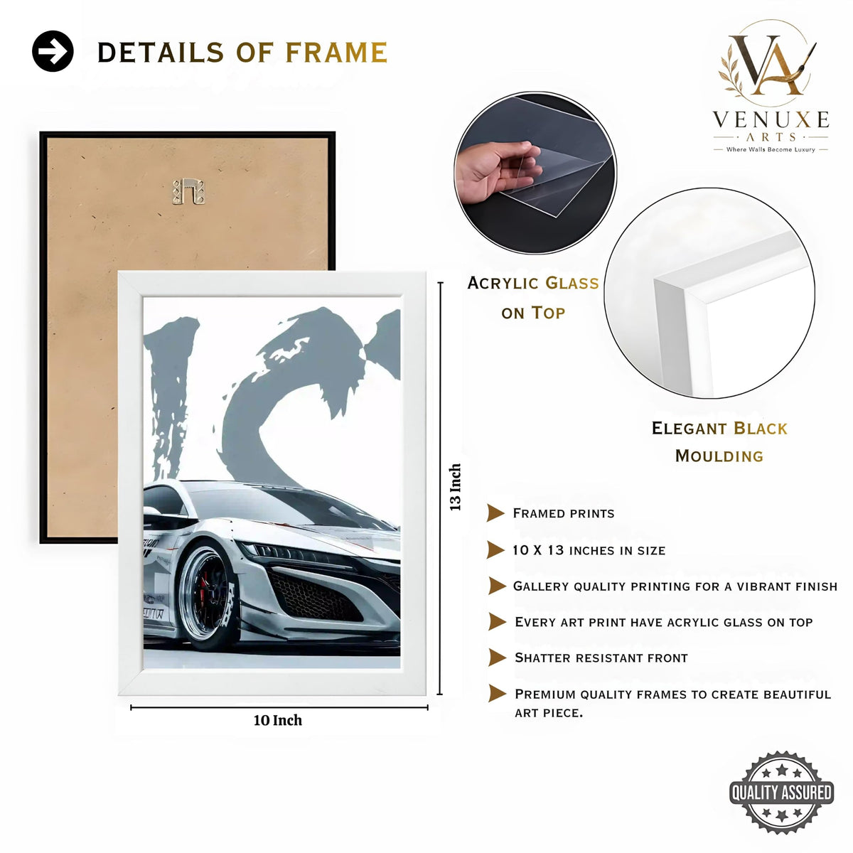 VENUXE ARTS Set Of 3 Big Sports Cars Framed Posters Gift Items for Boys Room Wall Decoration Bedroom Living Room Office Studio Décor | Car Poster Frame for Wall Décor