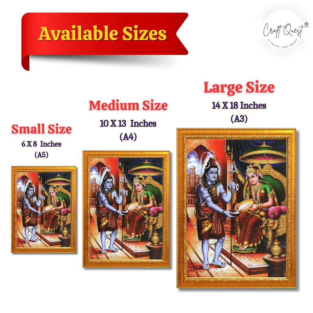 CRAFT QUEST Shiva & Maa Annapurna devi sitting on throne photo frame with Acrylic Glass for Kitchen, Food & Prosperity Blessing Hindu Wall Decor