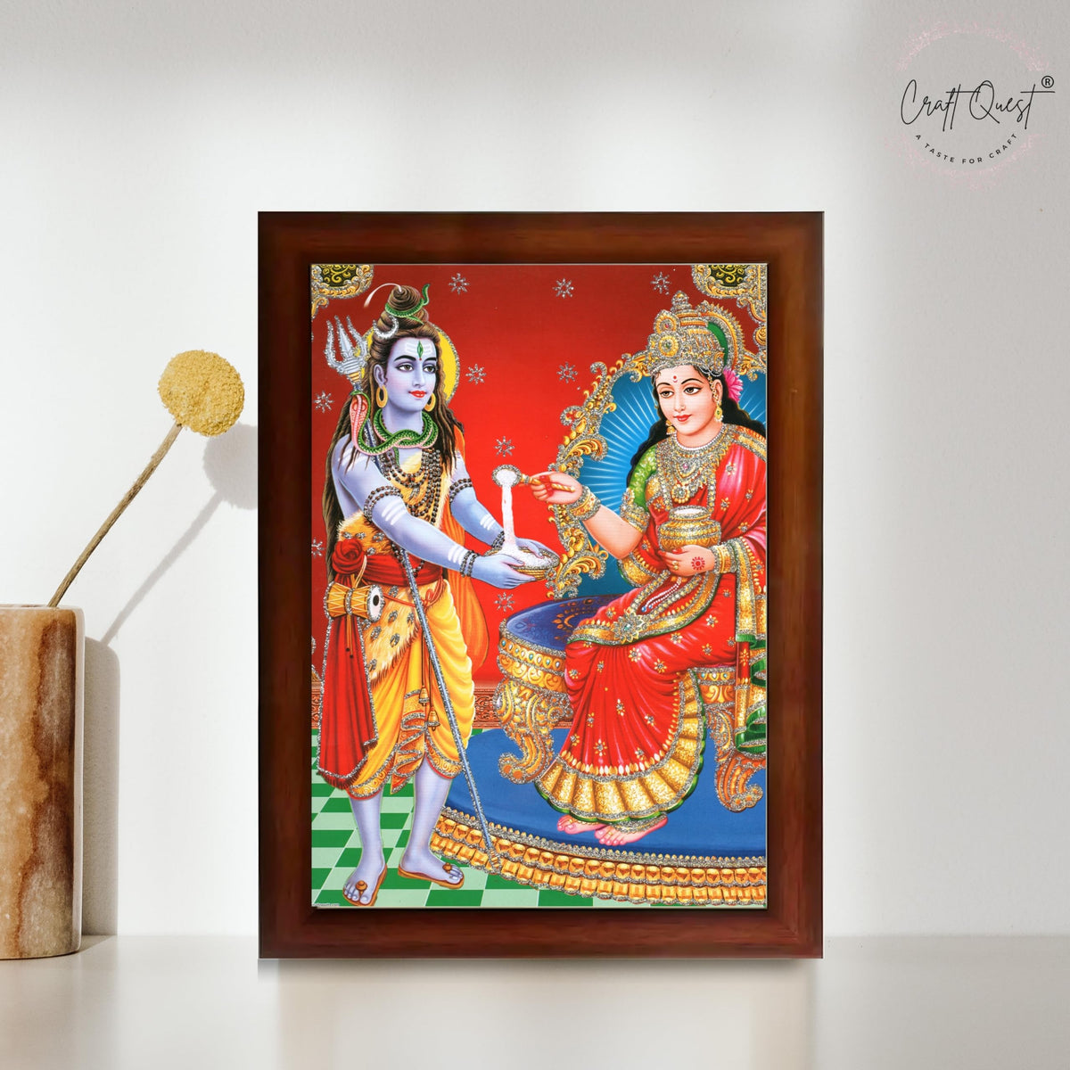 CRAFT QUEST Shiva & Maa Annapurna devi sitting on throne photo frame with Acrylic Glass for Kitchen, Restraunt