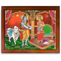 CRAFT QUEST Shiva & Maa Annapurna devi sitting on throne photo frame with Acrylic Glass for Kitchen Worship
